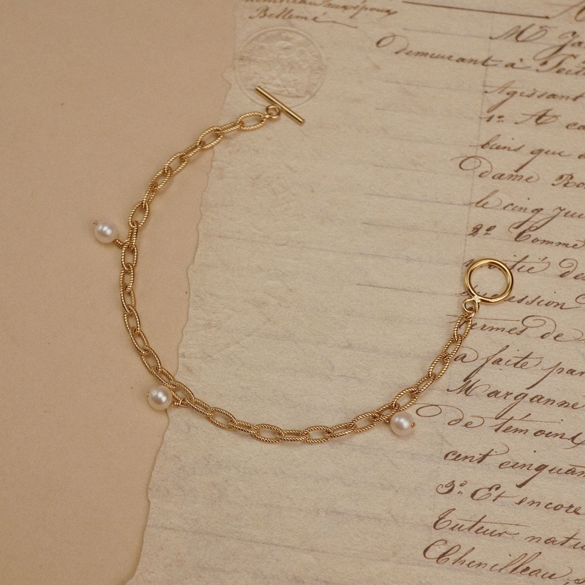  TRIO PEARL TOGGLE CLASP OVAL CABLE BRACELET 