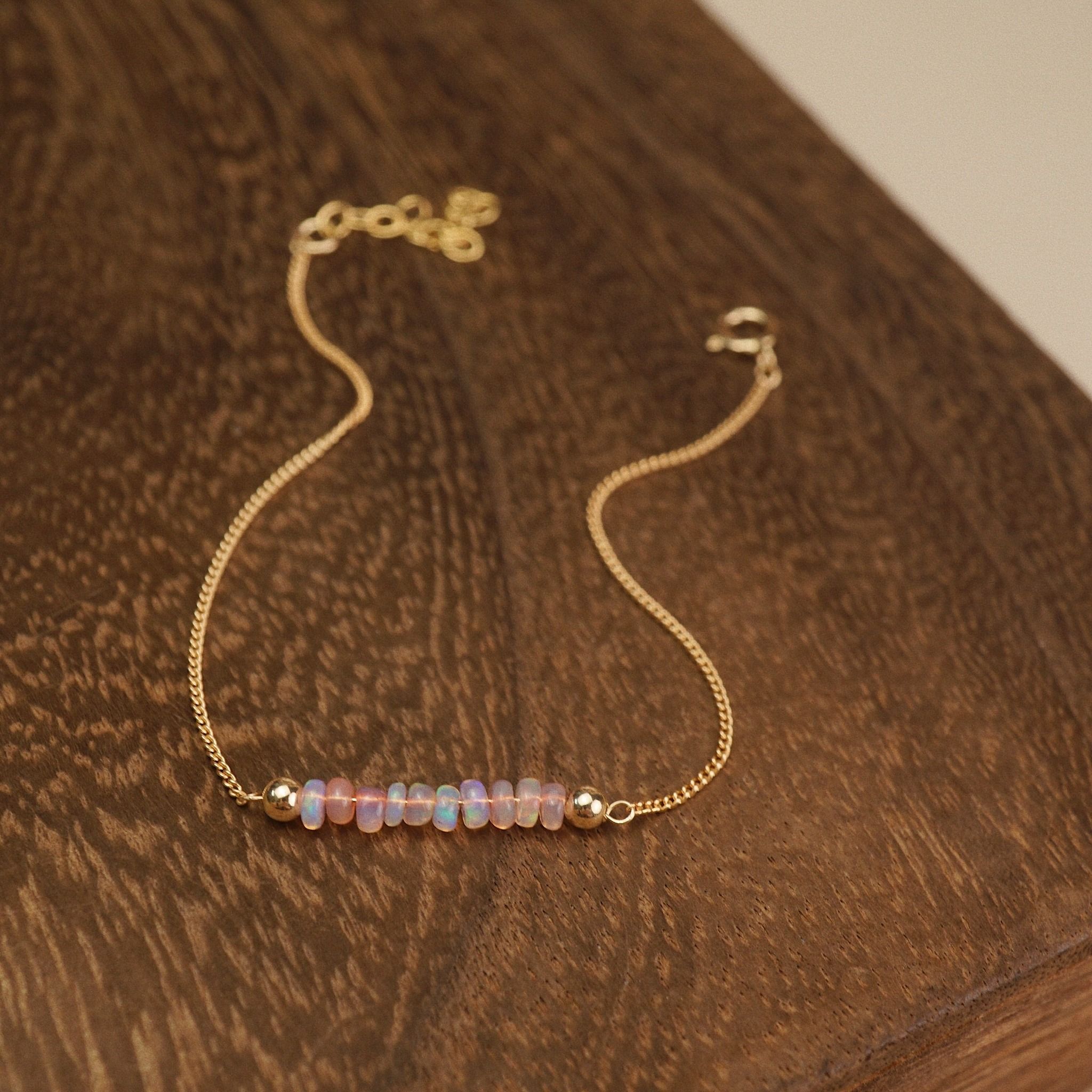  PINK OPAL BEADED BAR MINI CURB BRACELET 