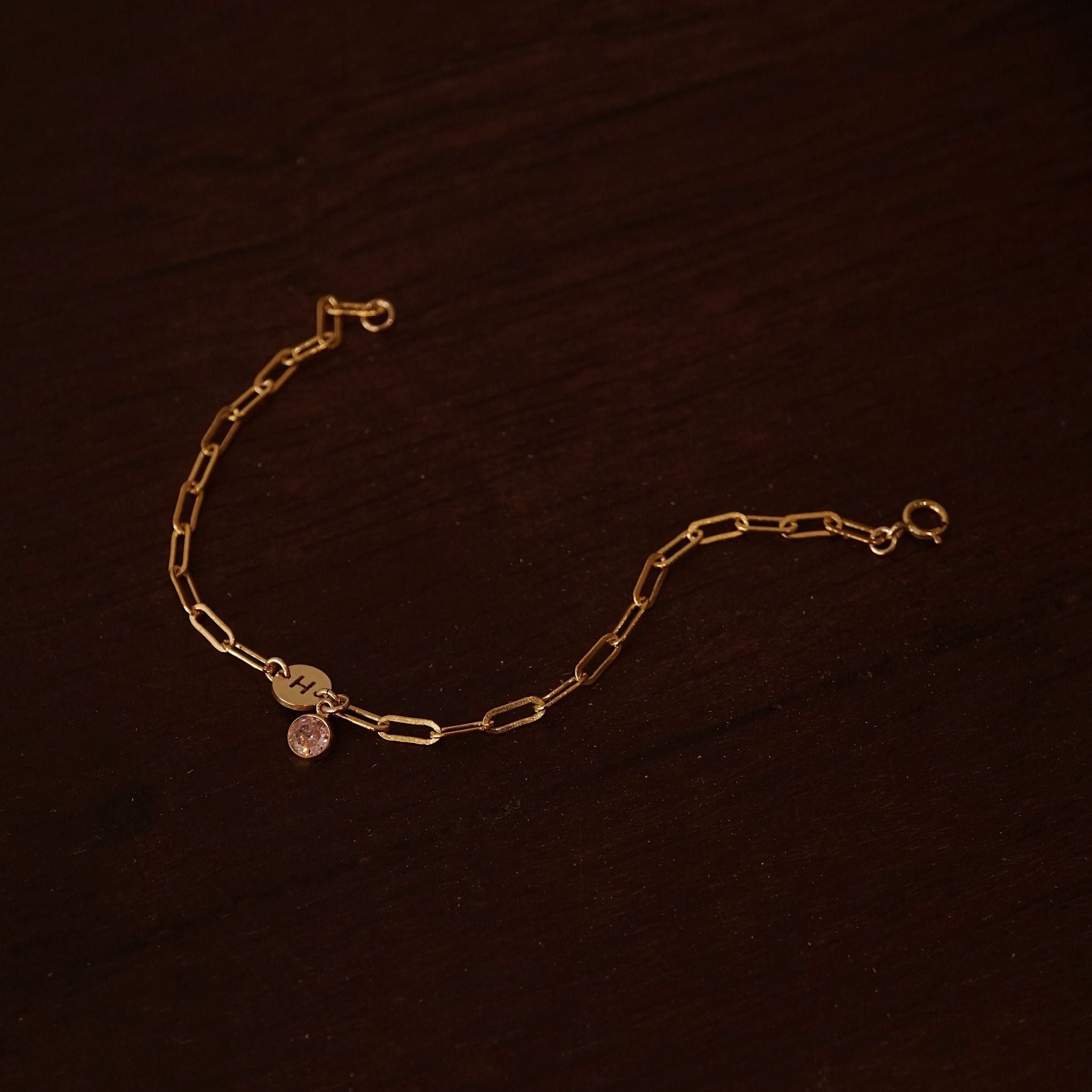 STONE - ROUND LETTER LINK RECTANGLE CHAIN BRACELET 