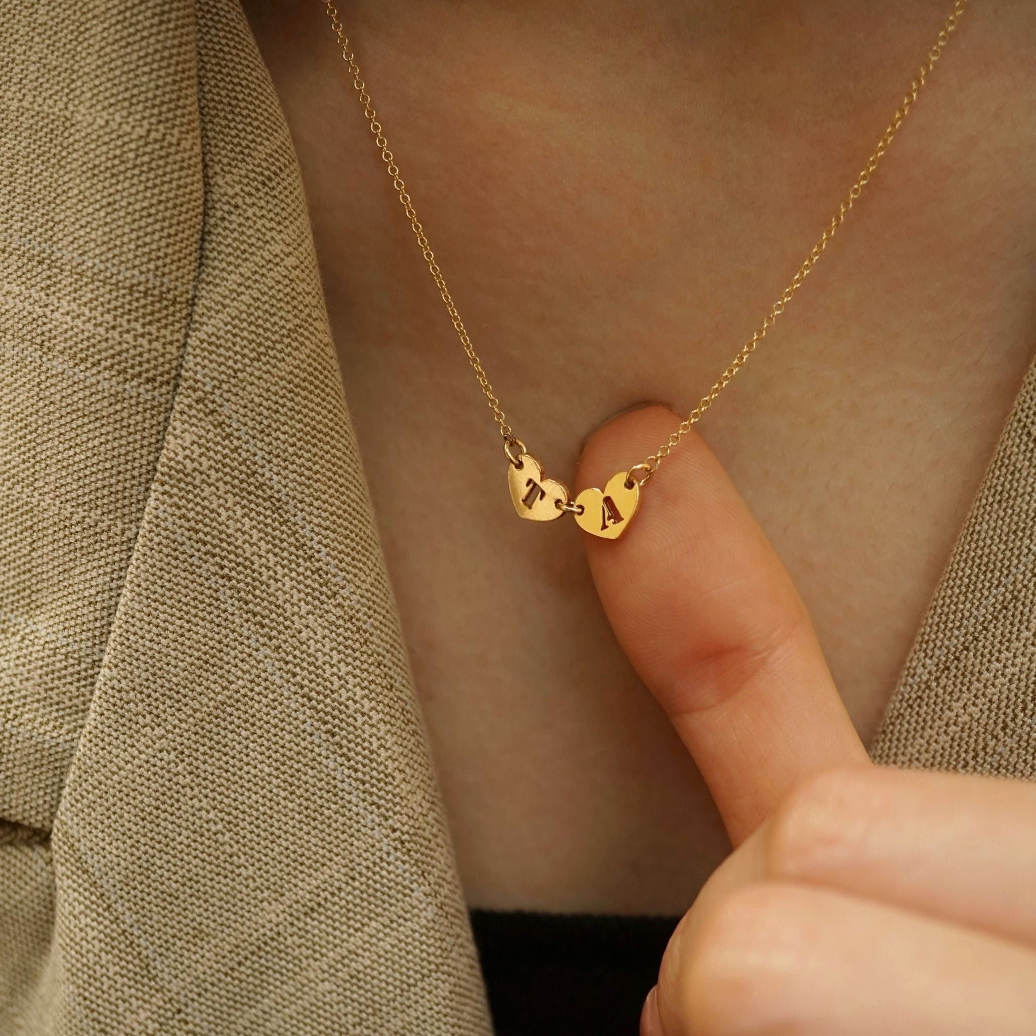 DOUBLE HEART LETTER LINK NECKLACE 