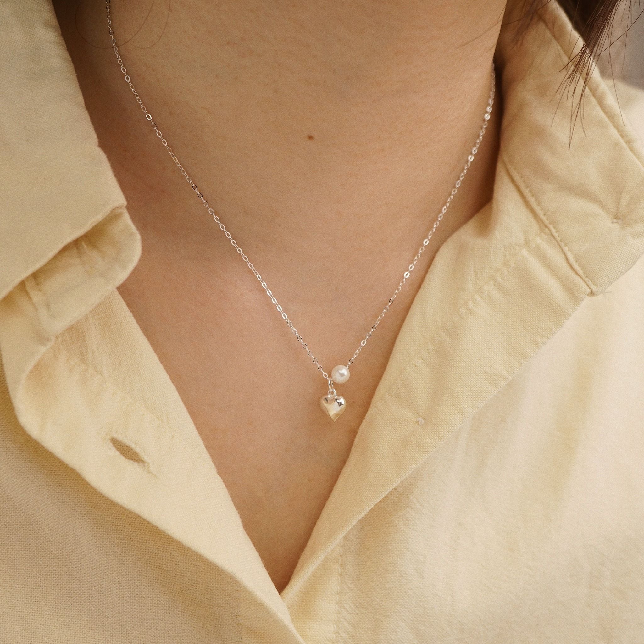  PUFF HEART PEARL NECKLACE (S) 
