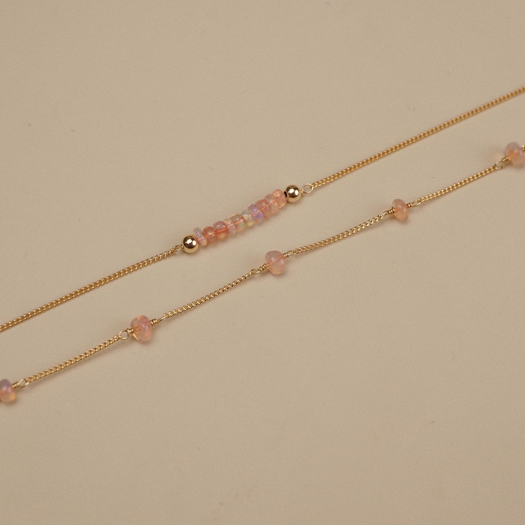  PINK OPAL BEADED BAR MINI CURB BRACELET 
