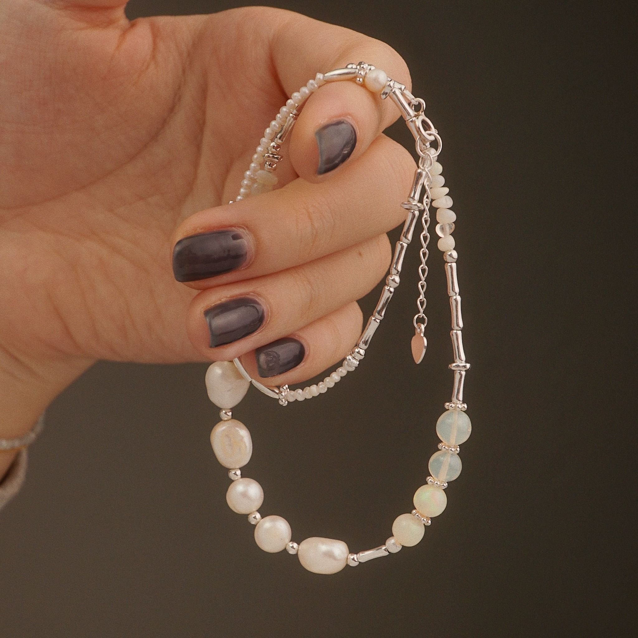  VINTAGE BAMBOO BEADED MIX OPAL PEARL NECKLACE (S) 