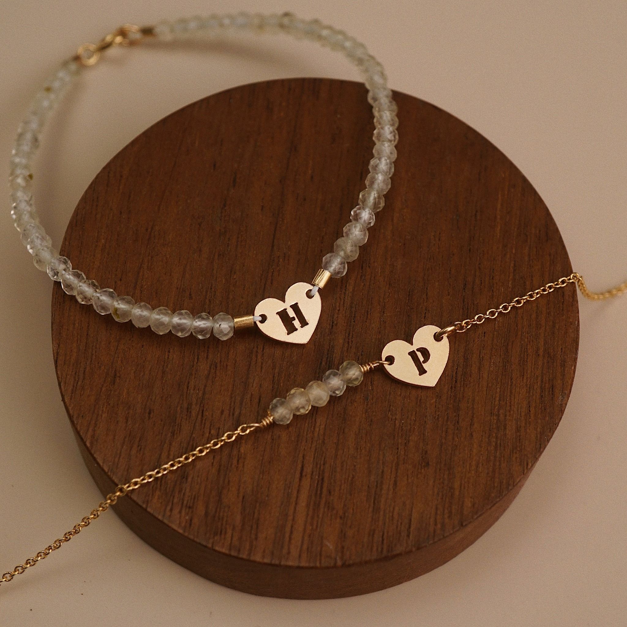  HEART LETTER LINK PREHNITE BRACELET 