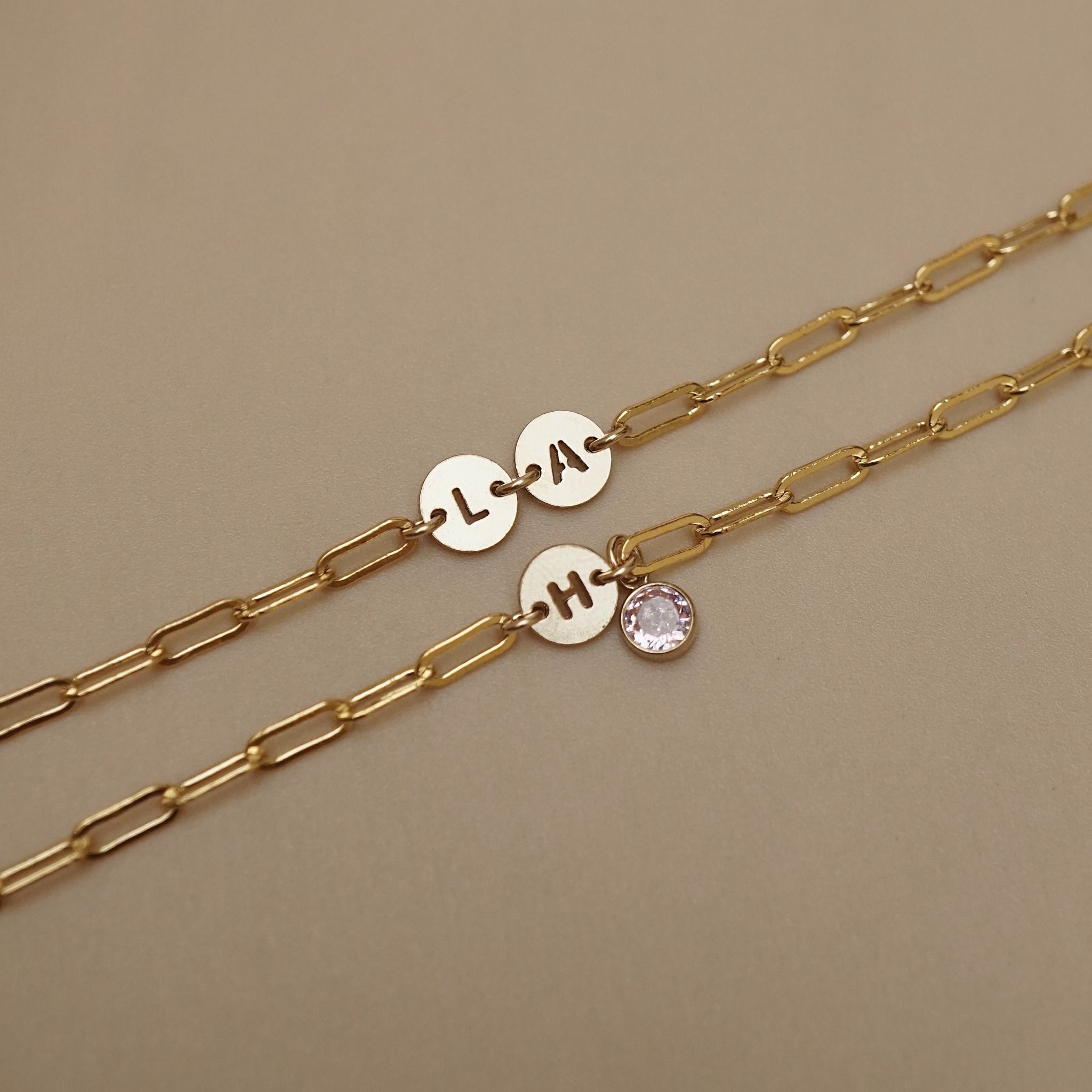  DOUBLE ROUND LETTER LINK RECTANGLE BRACELET 