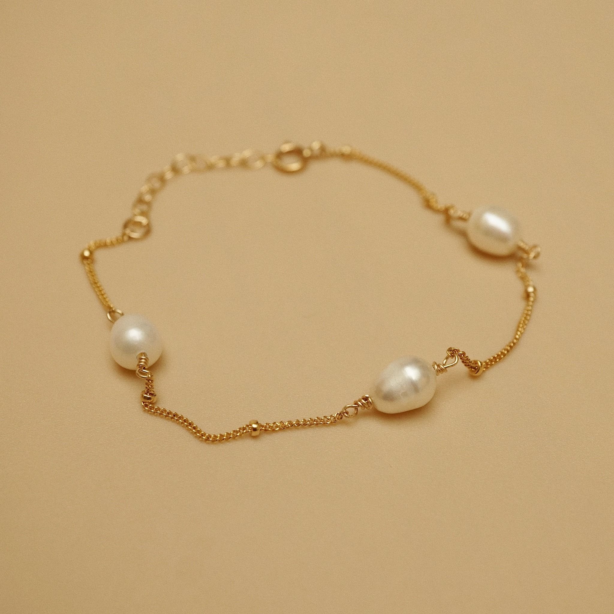  BOLD RICE SHAPE PEARL STATION SATELLITE BRACELET 