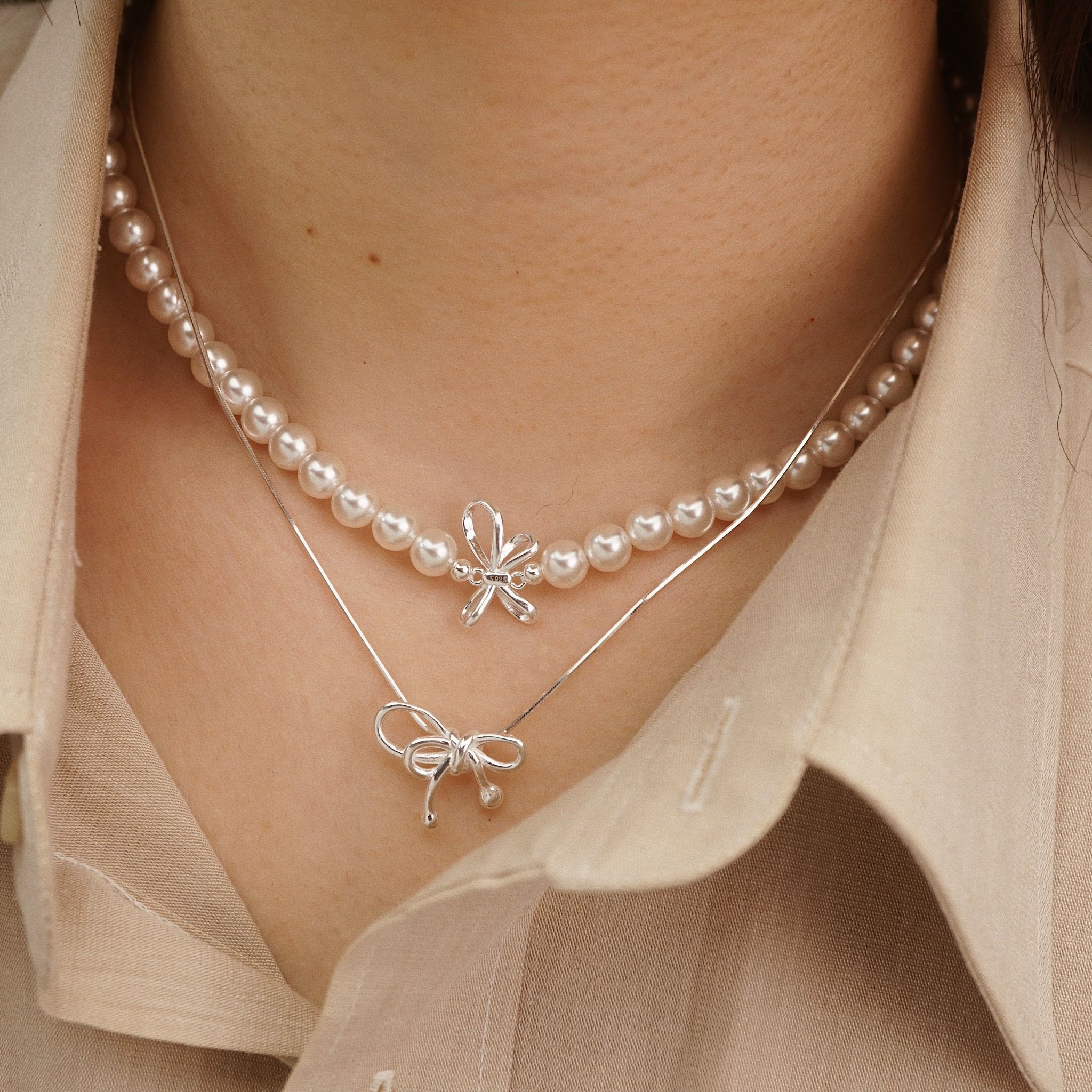  BUTTERFLY ROUND PEARL NECKLACE (S) 