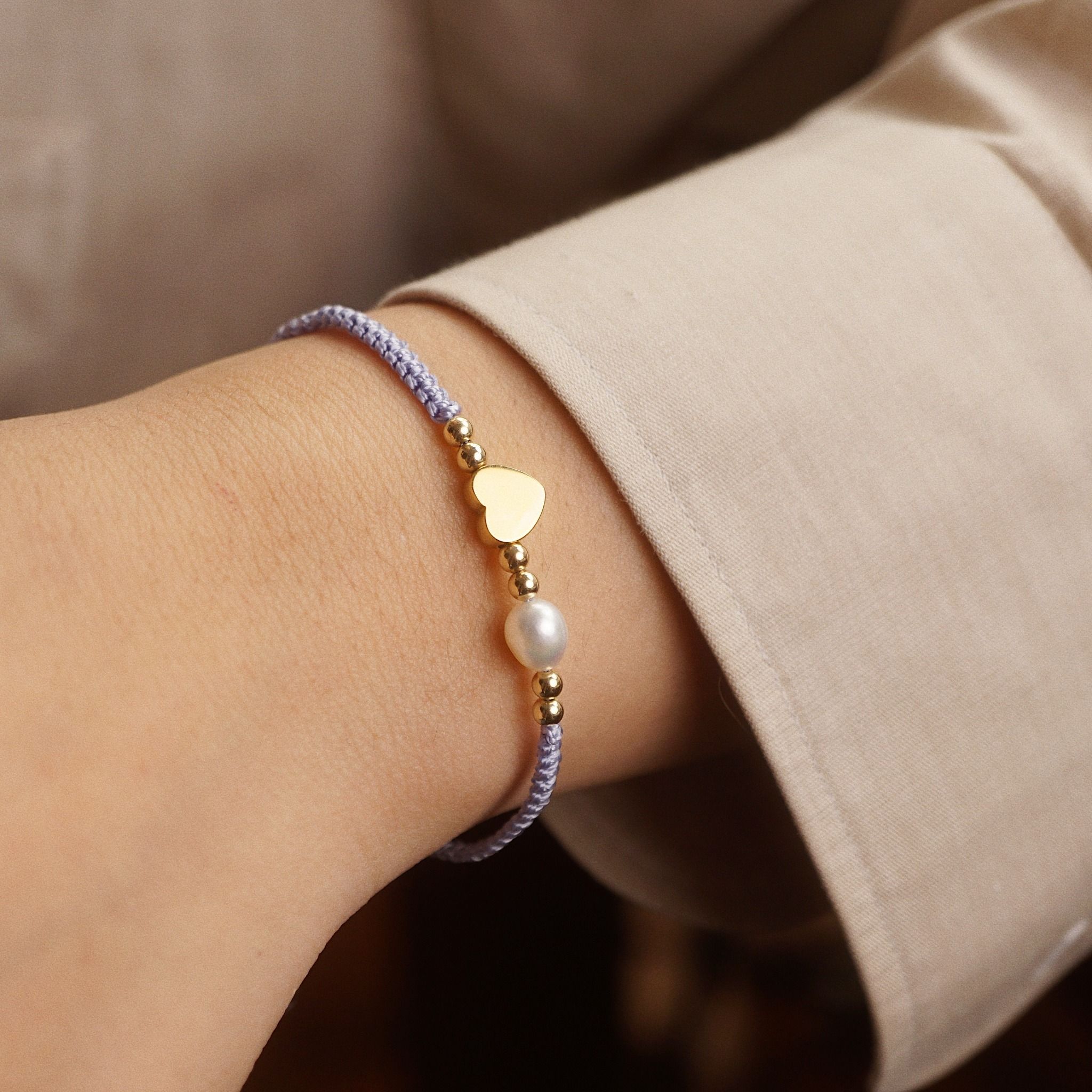  HOLLOW HEART MIX PEARL BEADED STRING BRACELET 