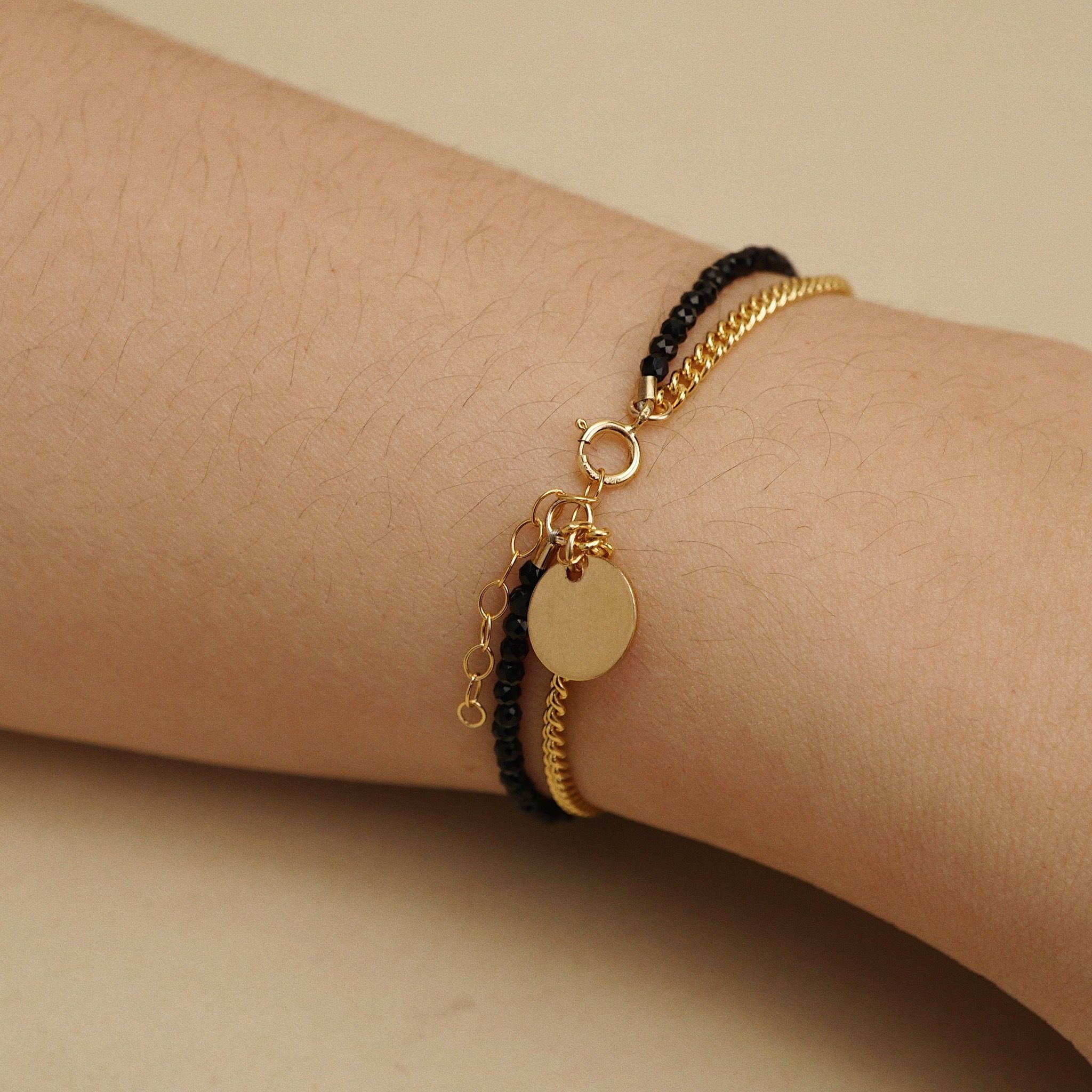  DISC - CURB BLACK AGATE BRACELET 