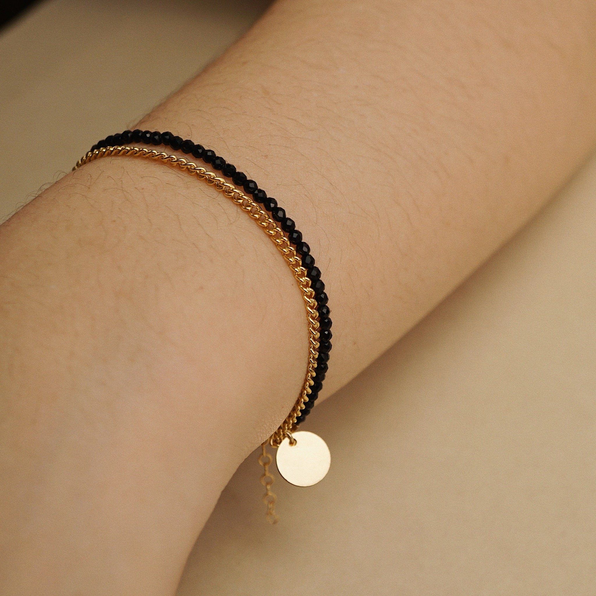  DISC - CURB BLACK AGATE BRACELET 