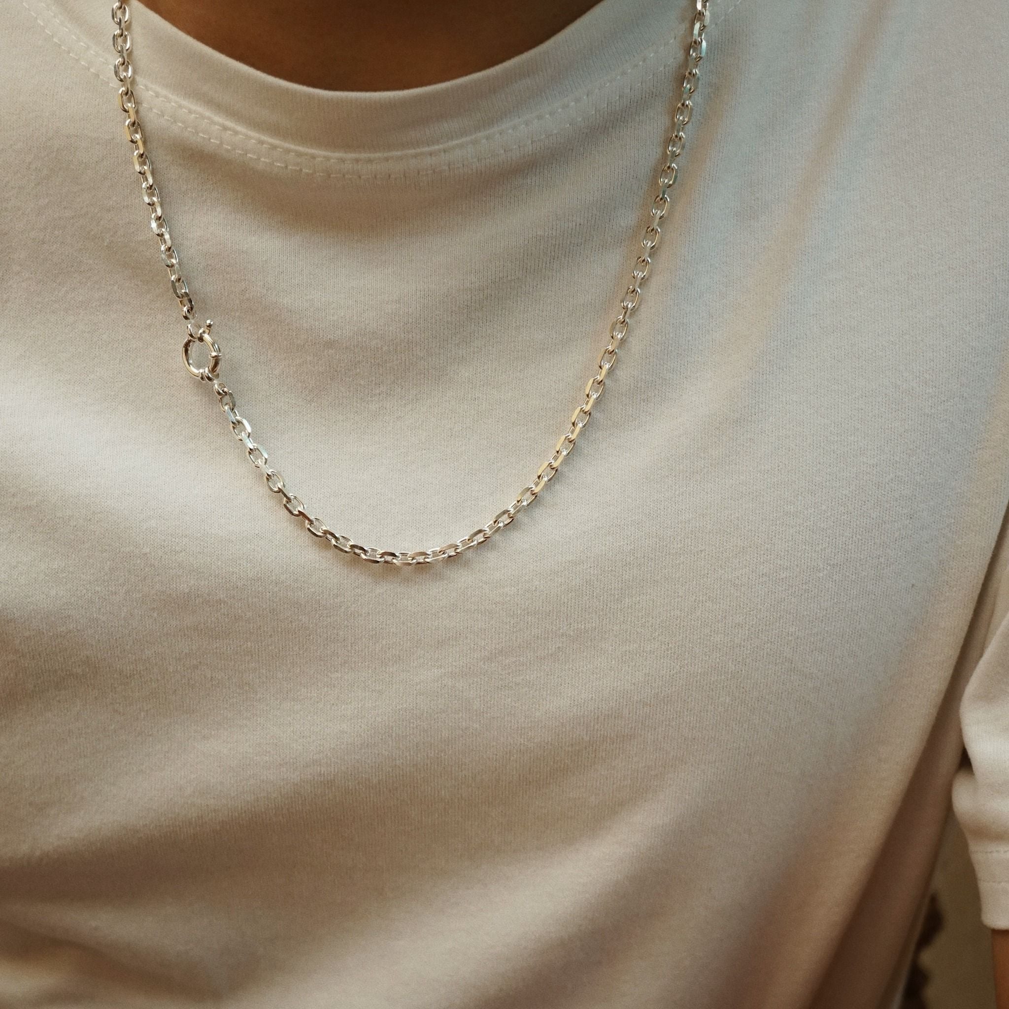  DIAMOND CUT OVAL LINK - CIRCLE SPRING LOCK NECKLACE (S) 