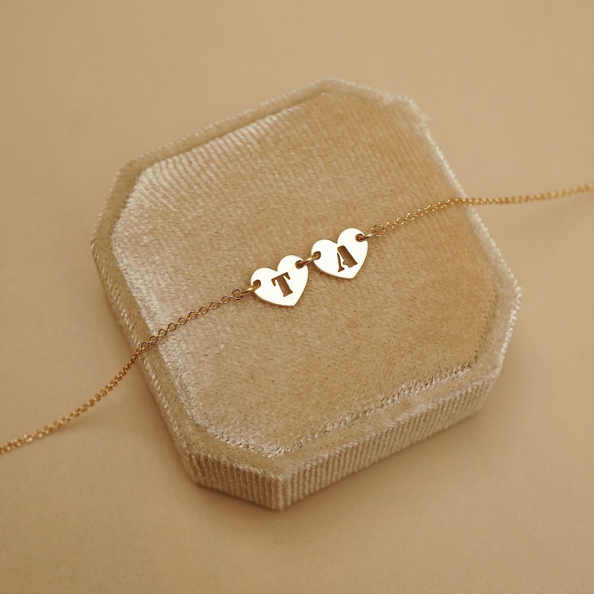 DOUBLE HEART LETTER LINK NECKLACE 