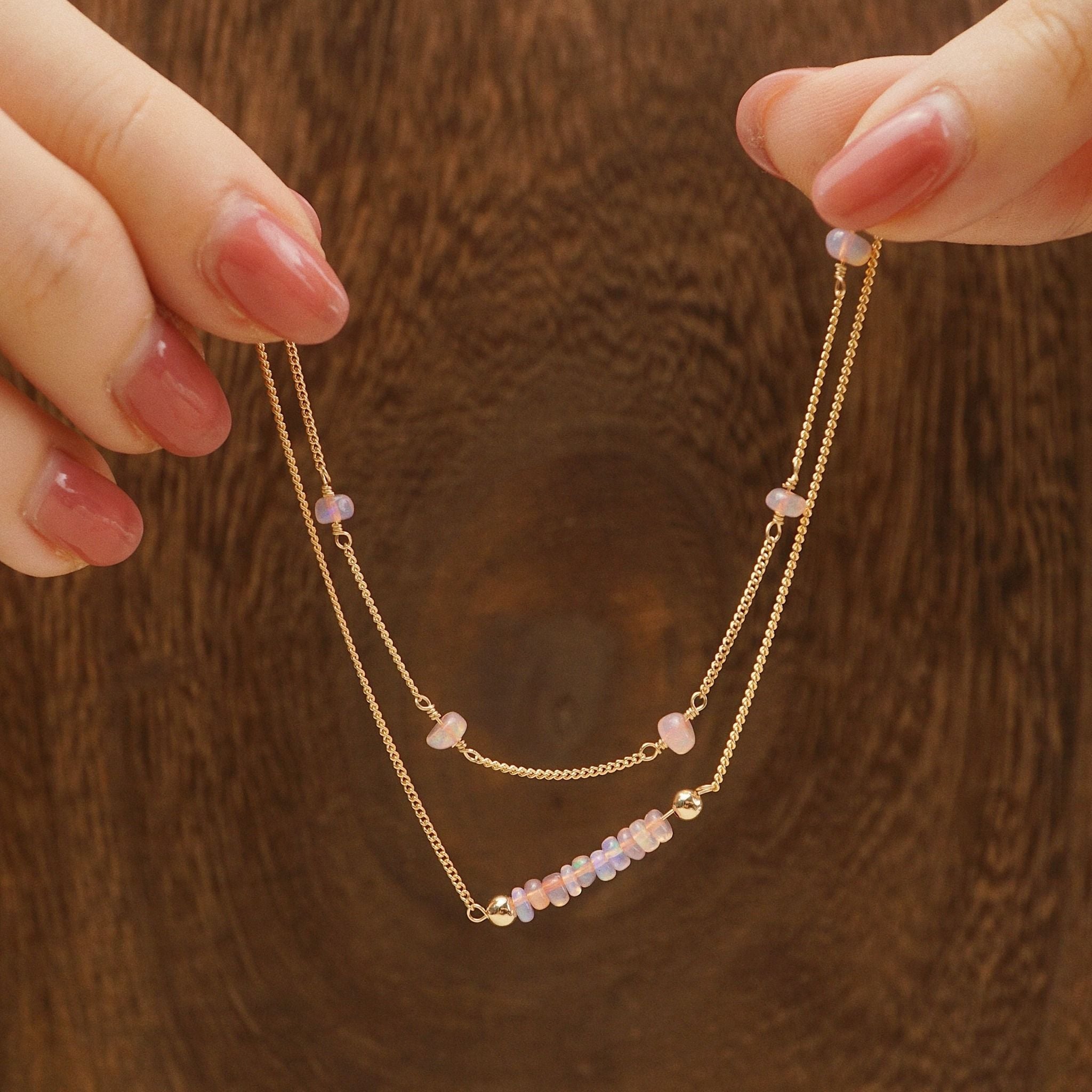  PINK OPAL BEADED BAR MINI CURB BRACELET 