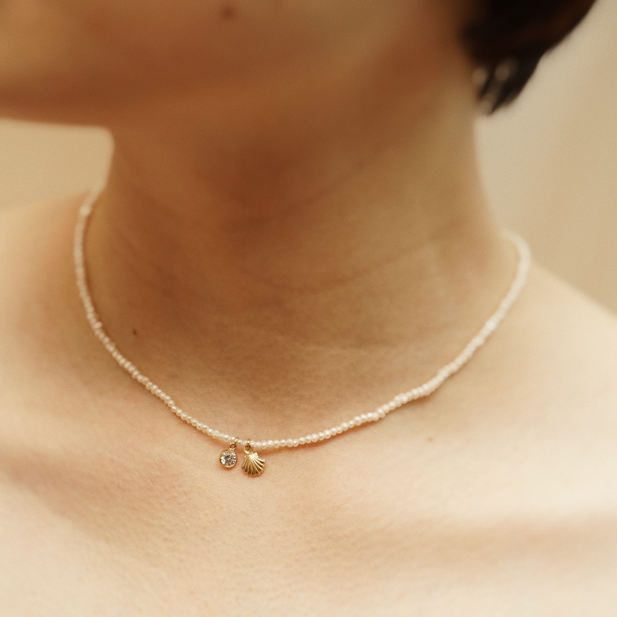  STONE SHELL BABY PEARL CHOKER NECKLACE 