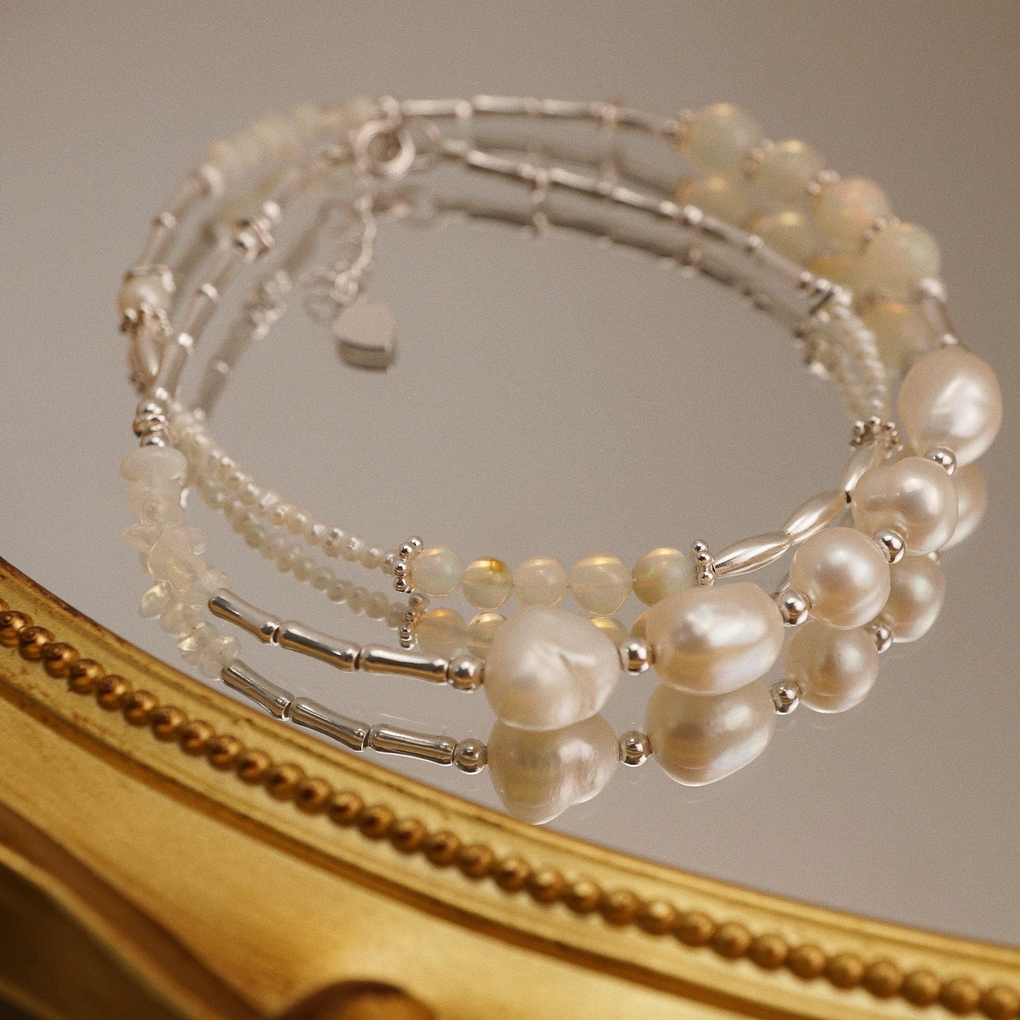  VINTAGE BAMBOO BEADED MIX OPAL PEARL NECKLACE (S) 