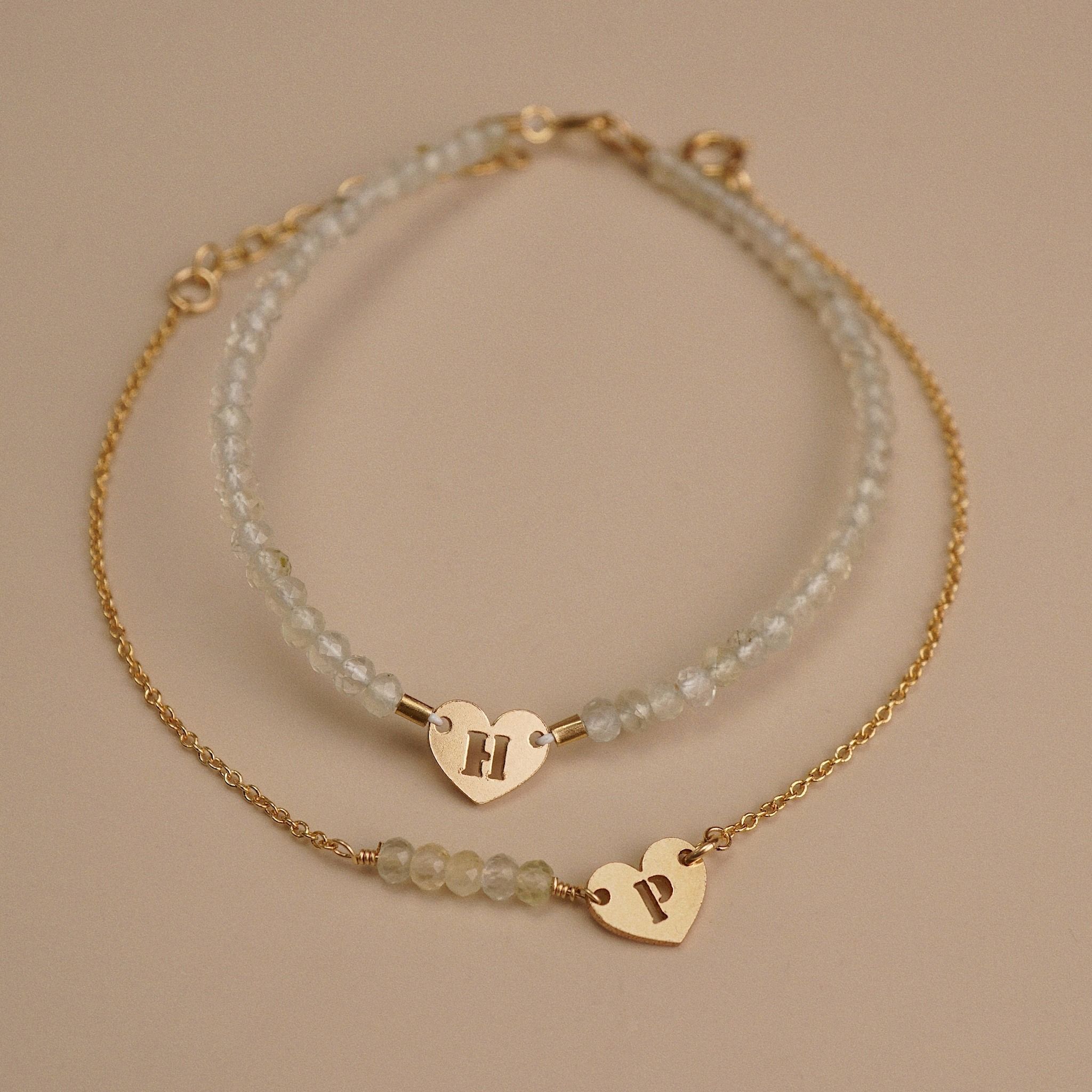  HEART LETTER LINK PREHNITE BRACELET 