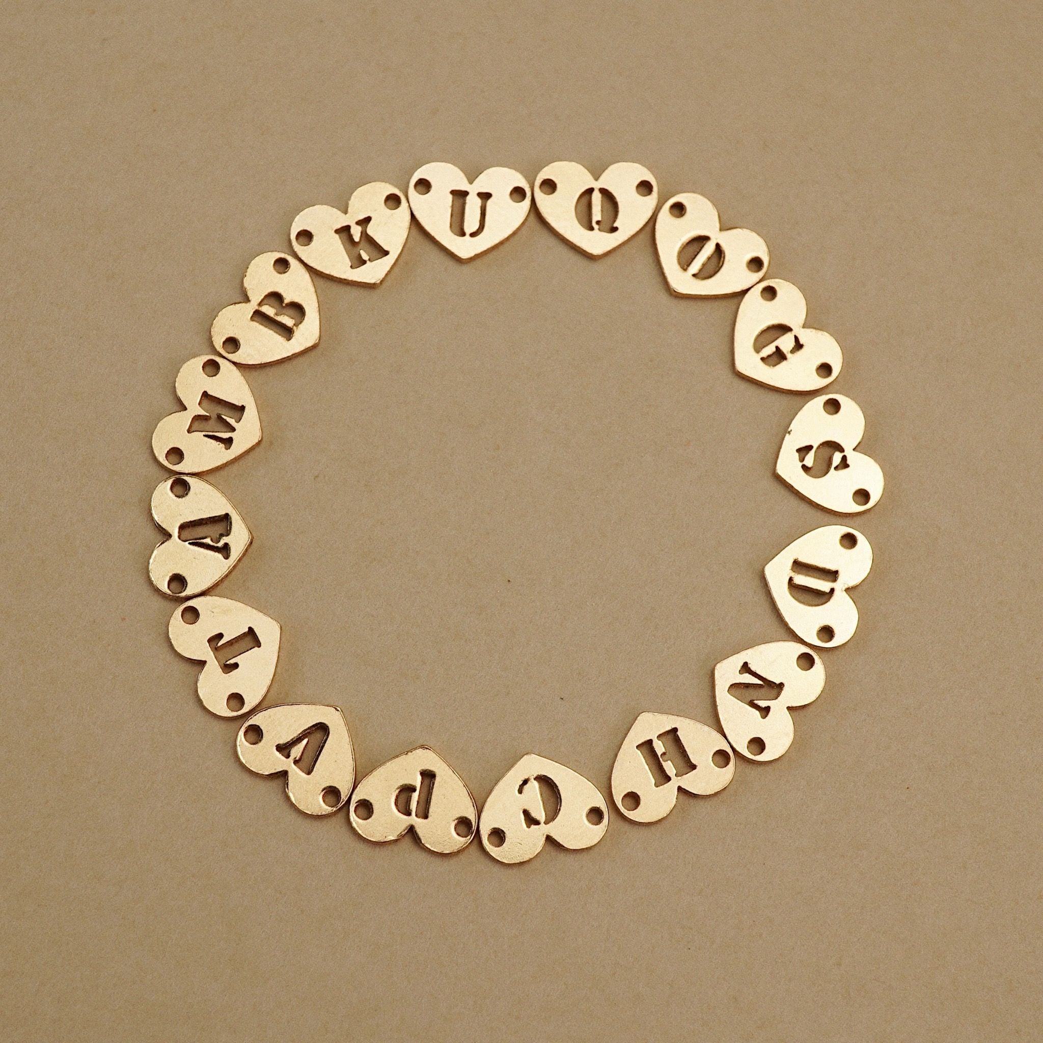  DOUBLE HEART LETTER LINK FIGARO BRACELET 