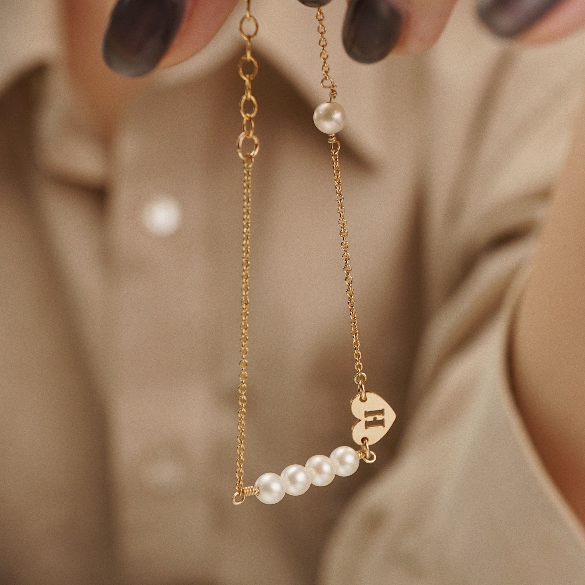  HEART LETTER ROUND PEARL BRACELET 