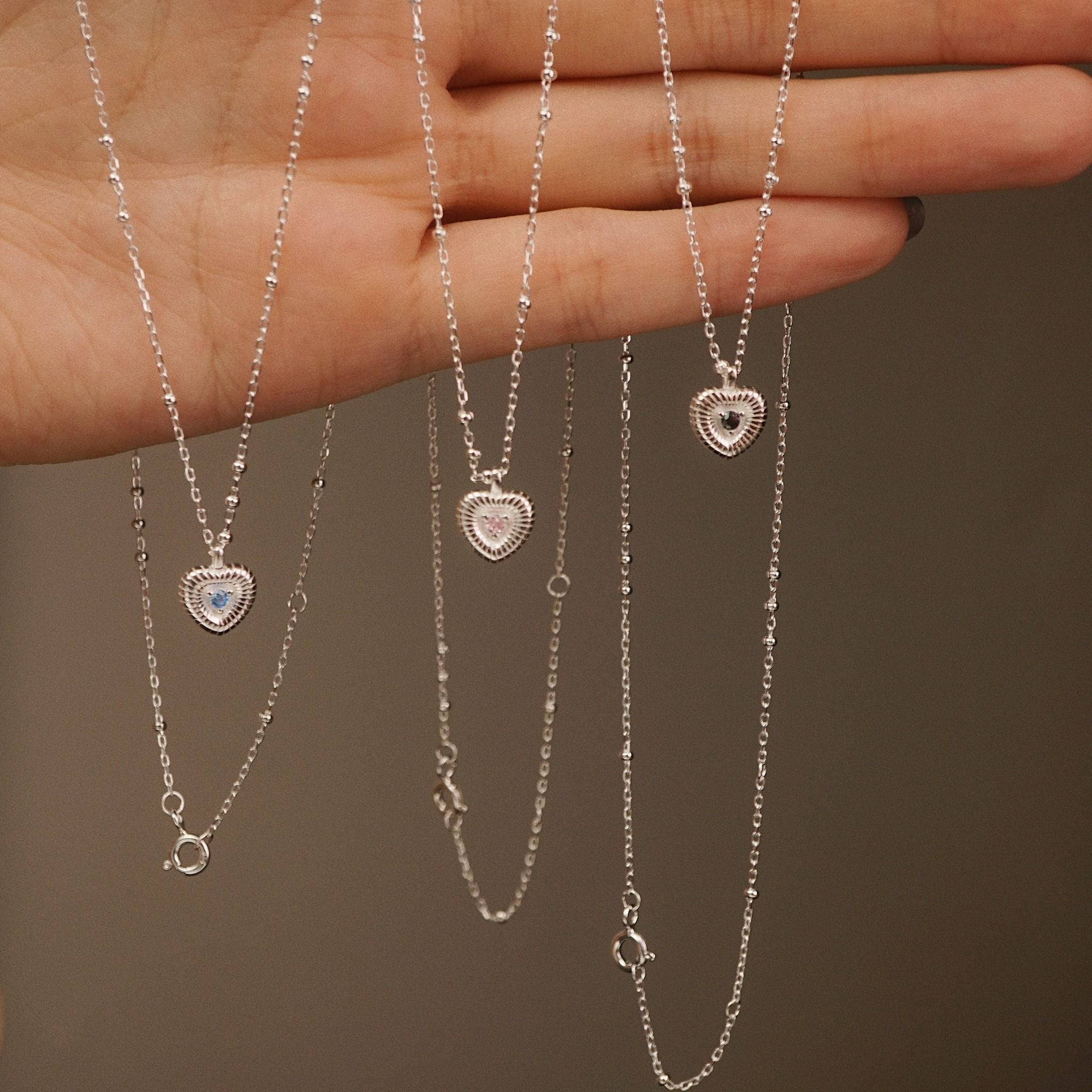  LINE HEART STONE NECKLACE (S) 