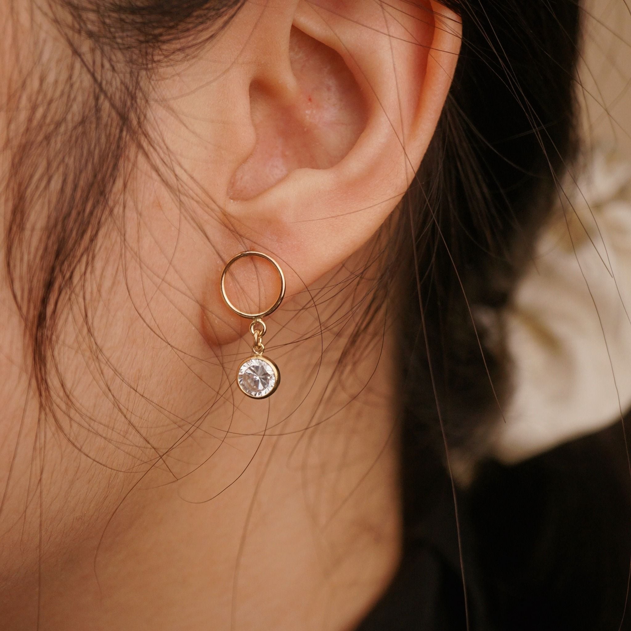  BOLD STONE CIRCLE STUD EARRINGS 