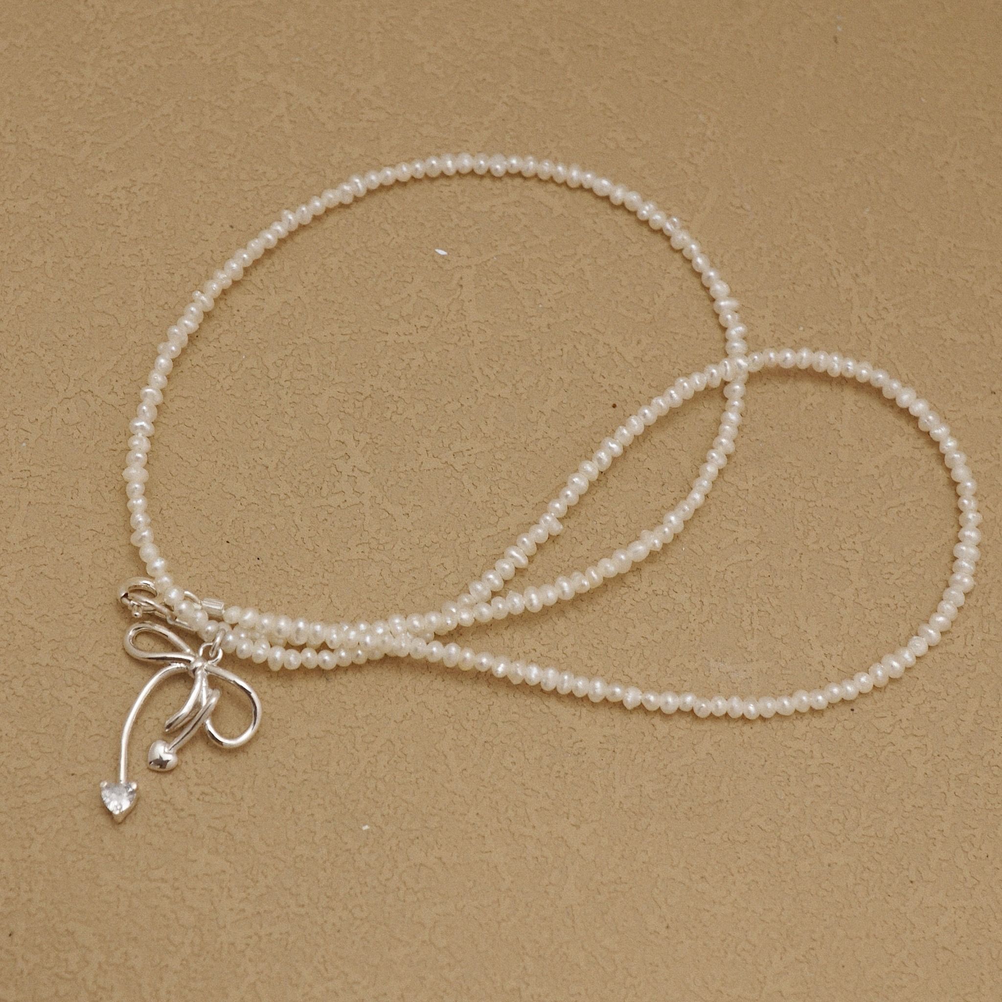  RIBBON KNOT BABY PEARL CHOKER NECKLACE (S) 