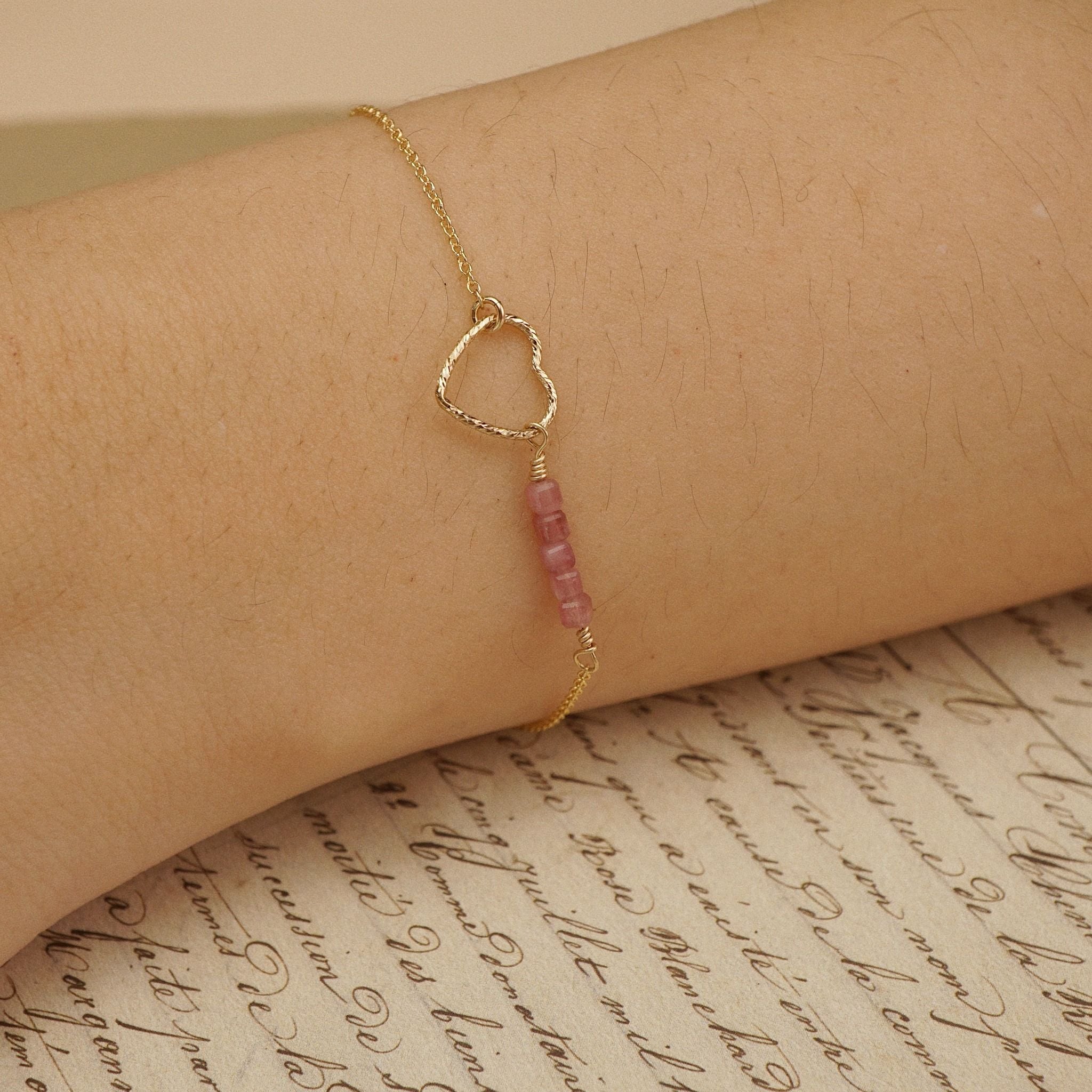  SPARKLE HEART PINK TOURMALINE BRACELET 