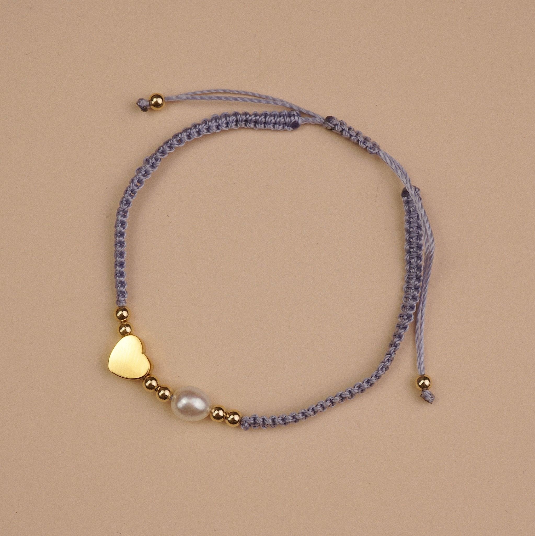  HOLLOW HEART MIX PEARL BEADED STRING BRACELET 