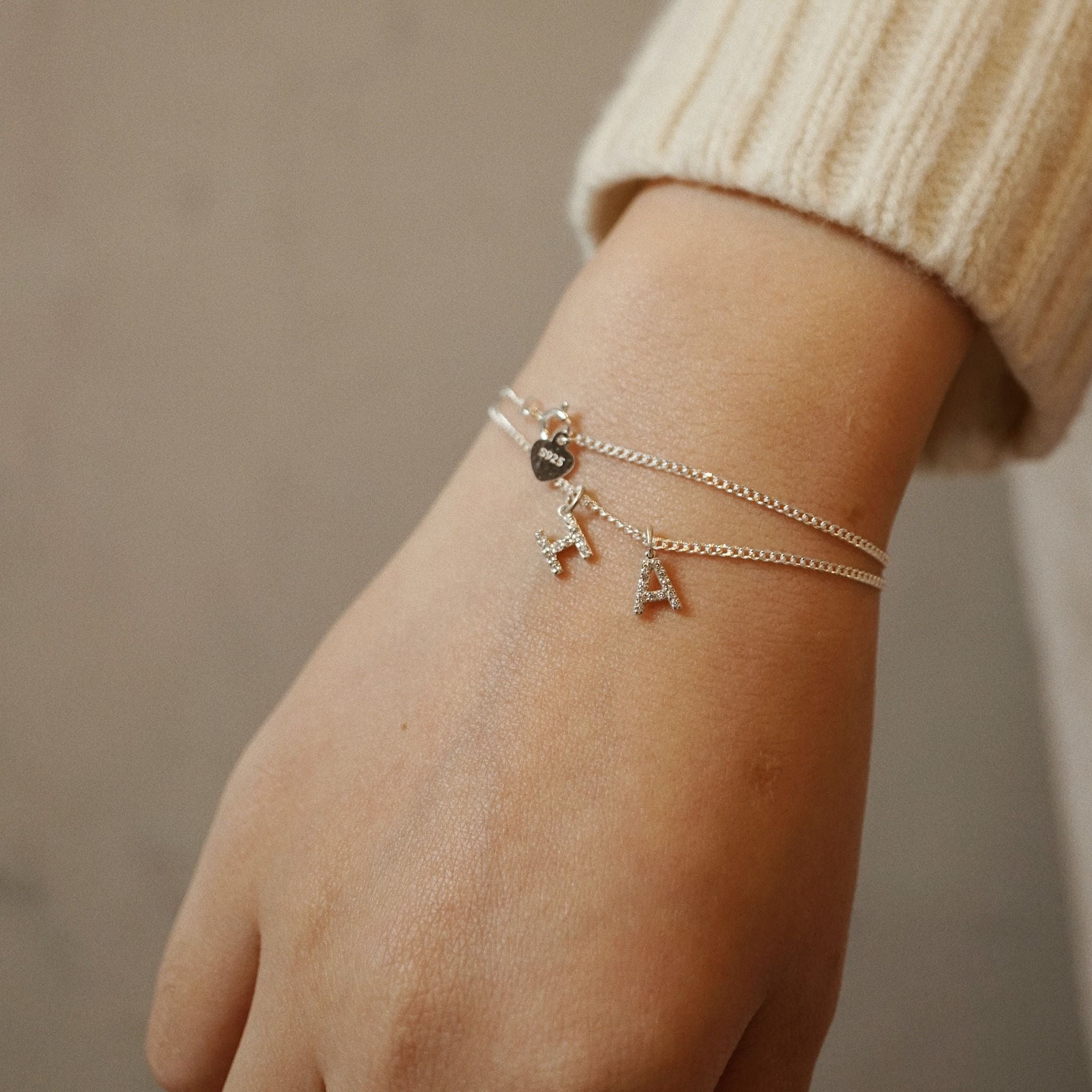  DUO PAVE LETTER DUO CURB BRACELET (S) 