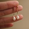  PEARL RECTANGLE CHAIN DROP EARRINGS 
