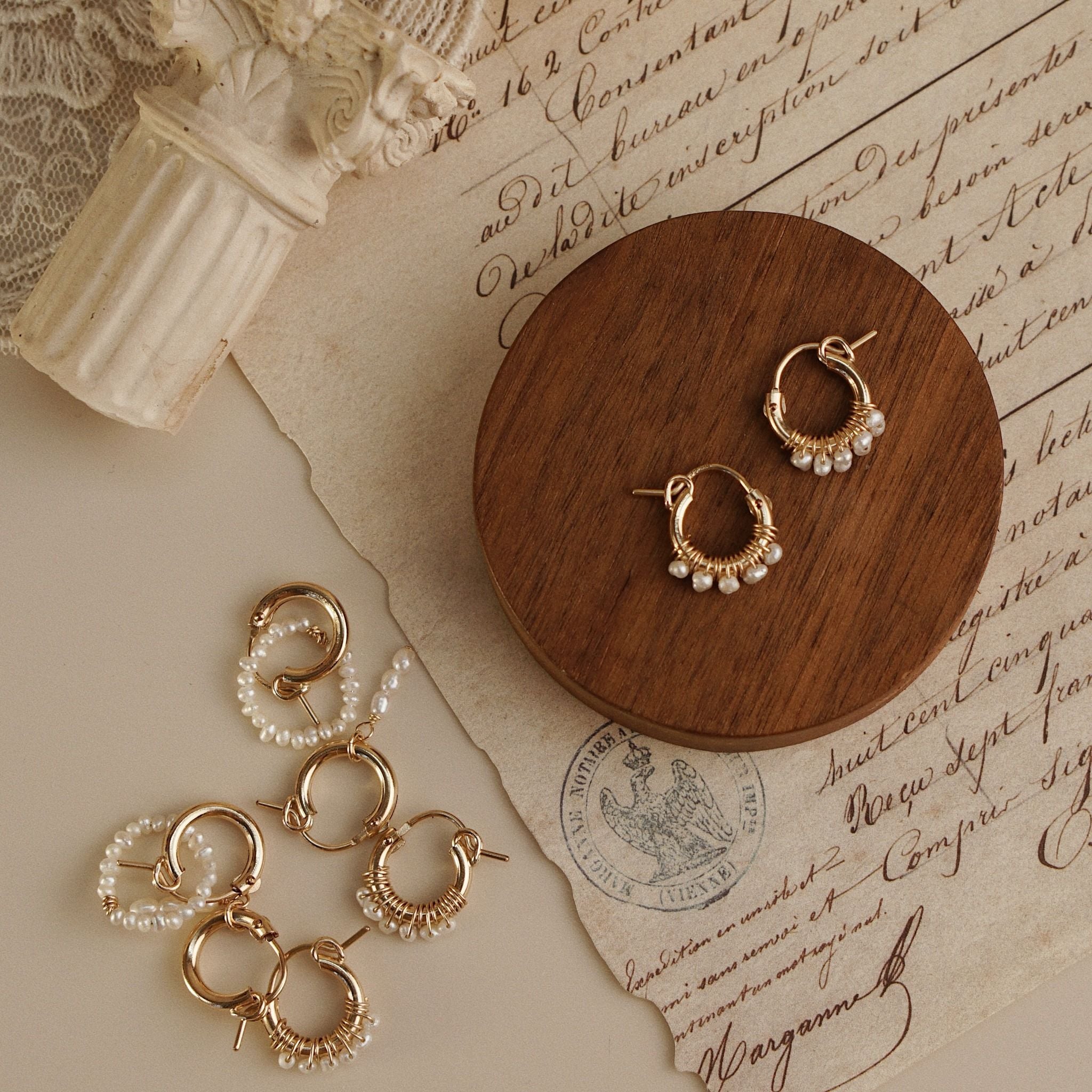  PEARL ROW HOOP EARRINGS 