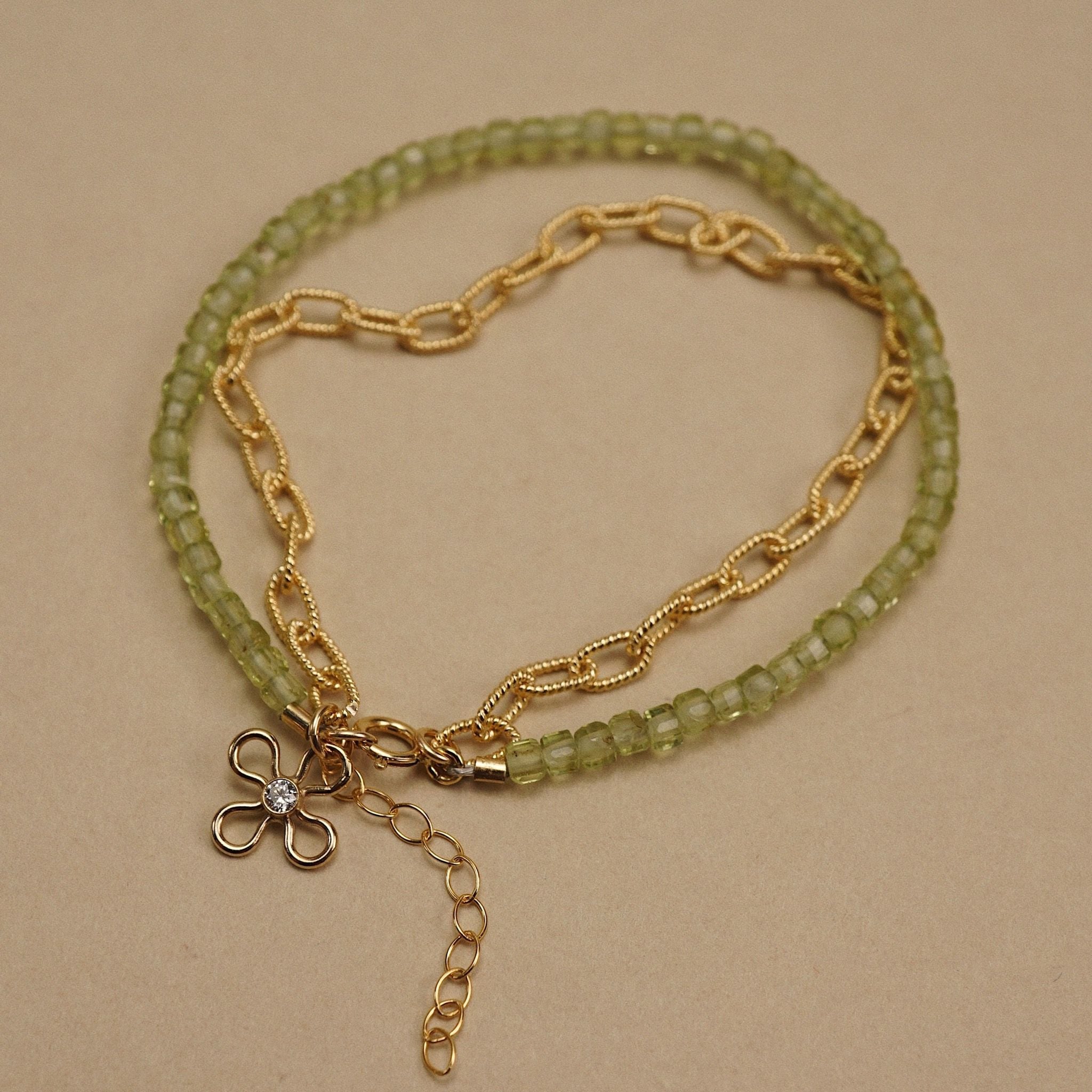  FLOWER - OVAL CABLE PERIDOT BRACELET 