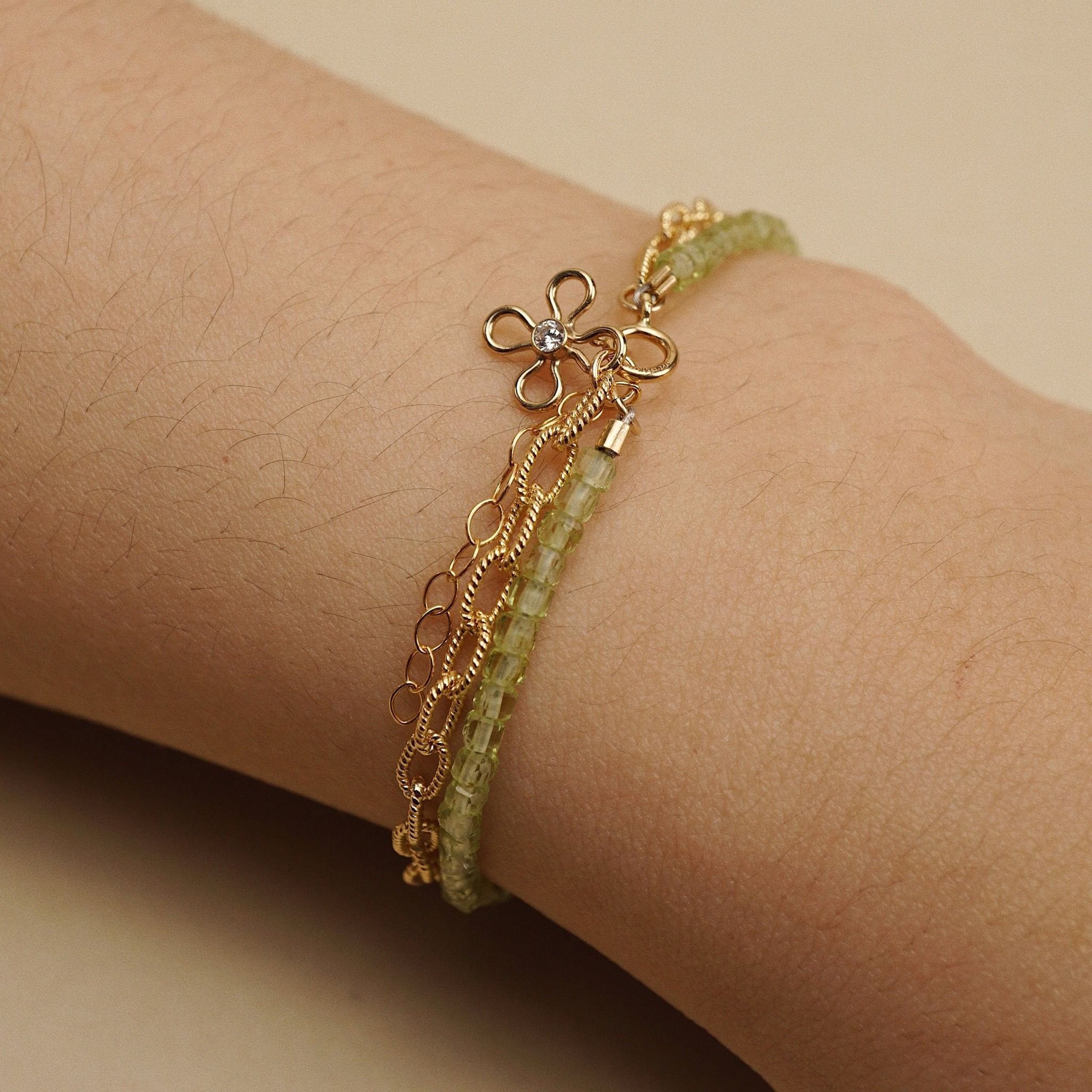  FLOWER - OVAL CABLE PERIDOT BRACELET 