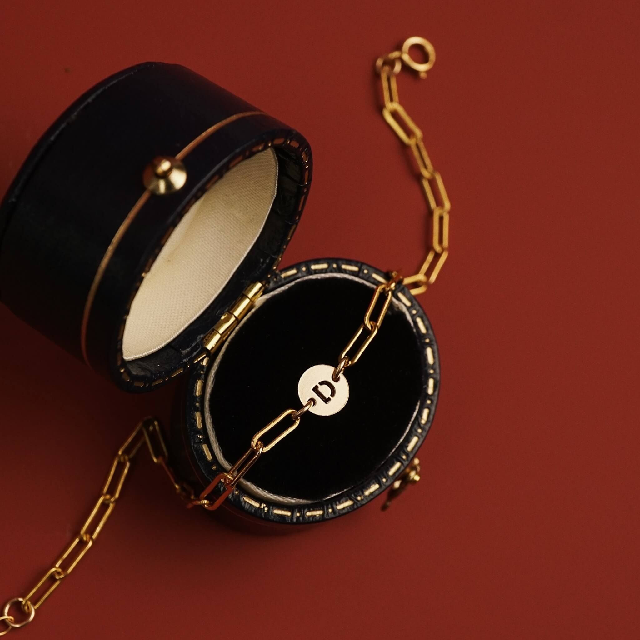  ROUND LETTER LINK RECTANGLE CHAIN BRACELET 