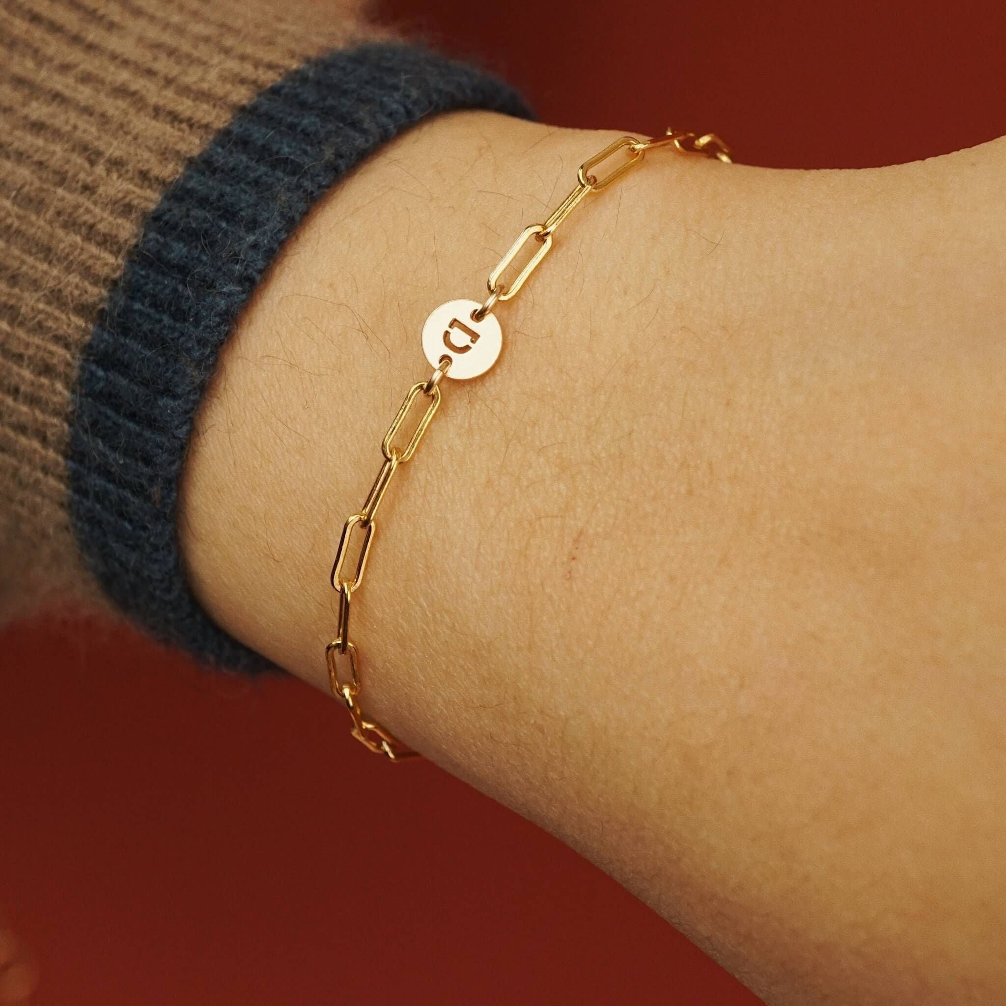  ROUND LETTER LINK RECTANGLE CHAIN BRACELET 