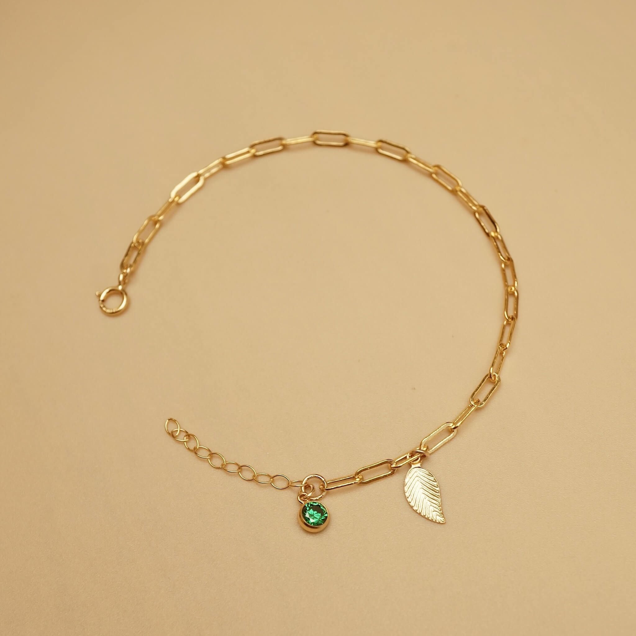  LEAF & STONE RECTANGLE CHAIN BRACELET 
