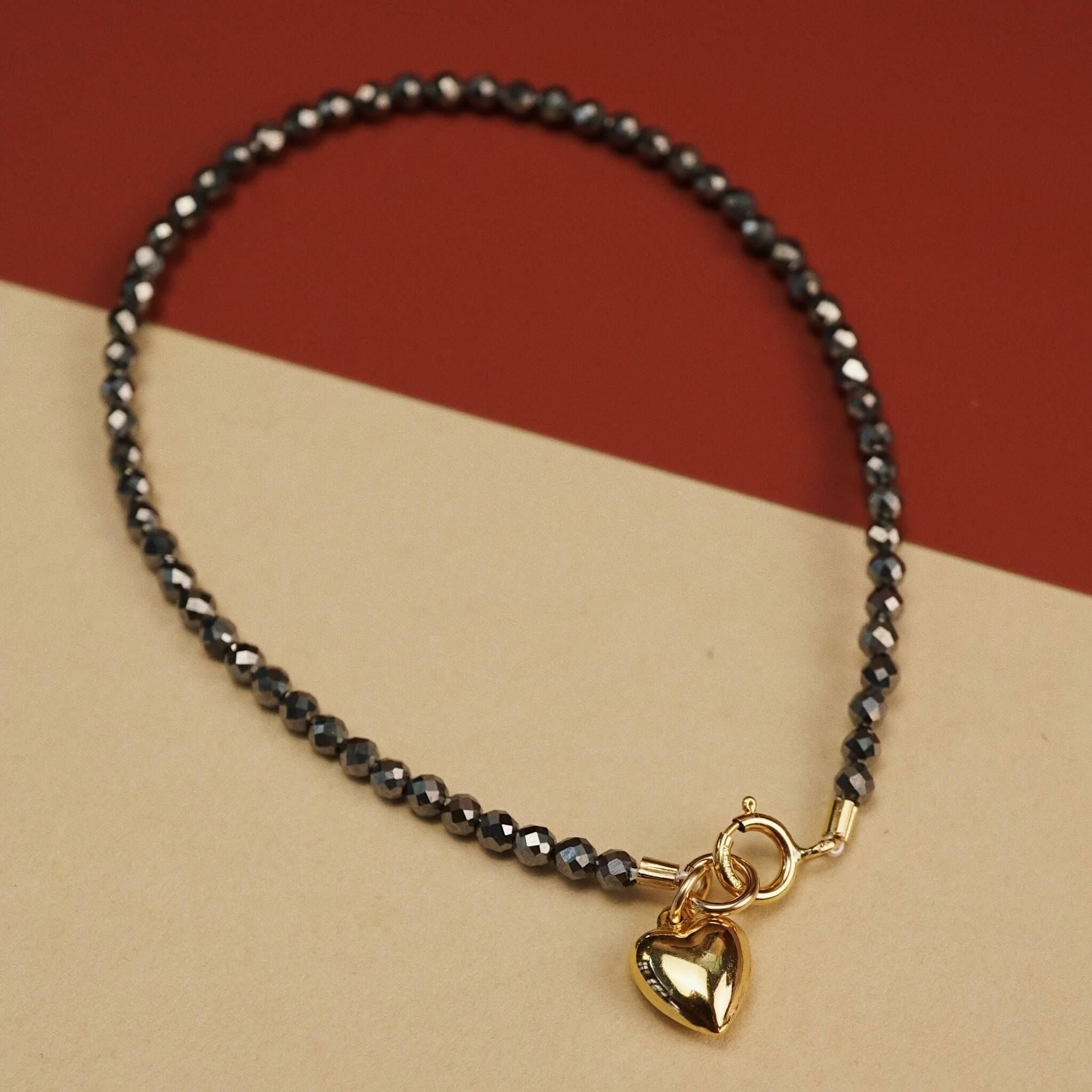  PUFF HEART - SILVER OBSIDIAN BRACELET 