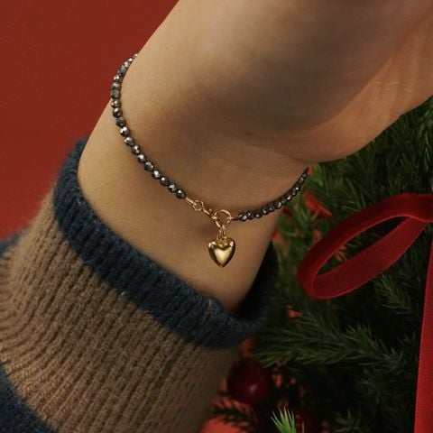 PUFF HEART - SILVER OBSIDIAN BRACELET