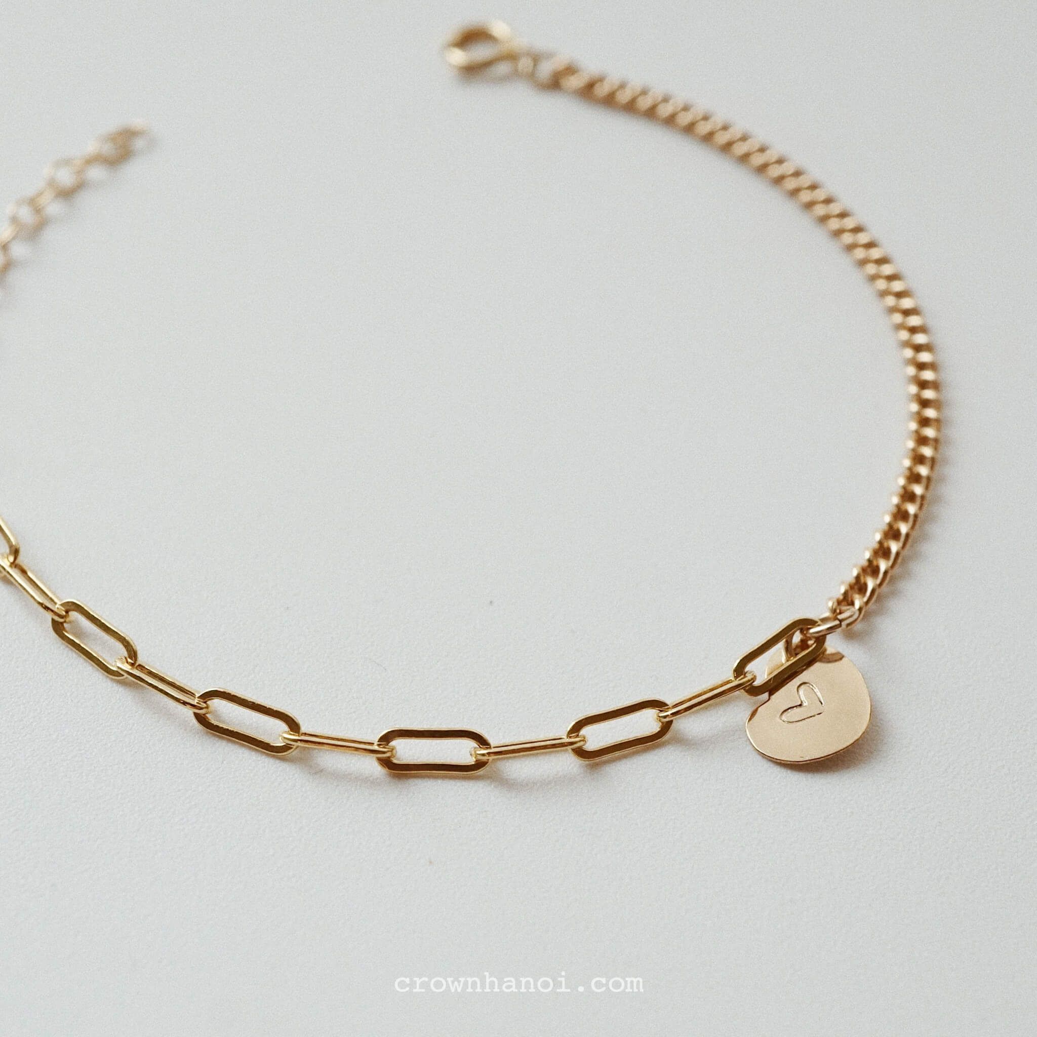  MINI HEART CURB & RECTANGLE CHAIN BRACELET 