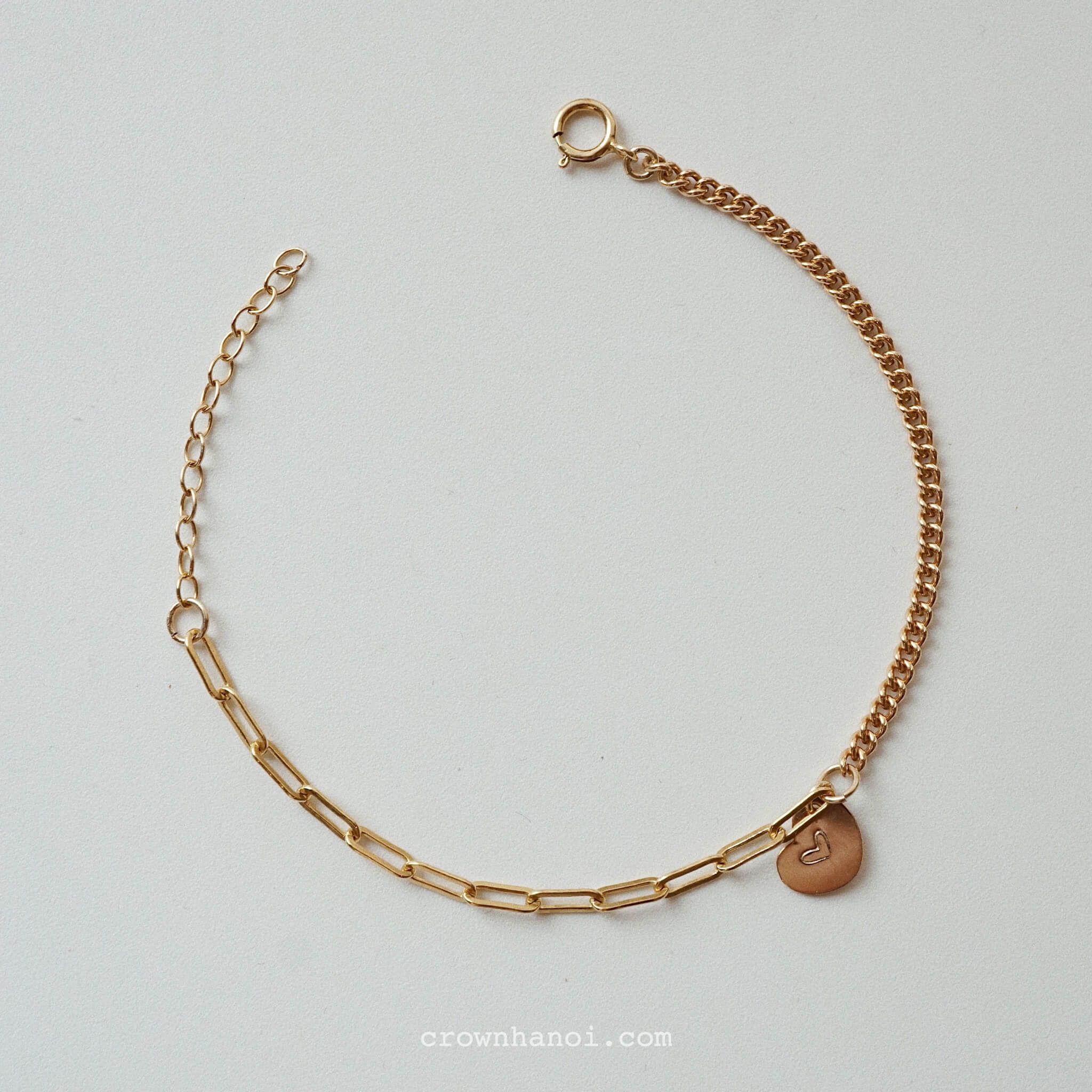  MINI HEART CURB & RECTANGLE CHAIN BRACELET 