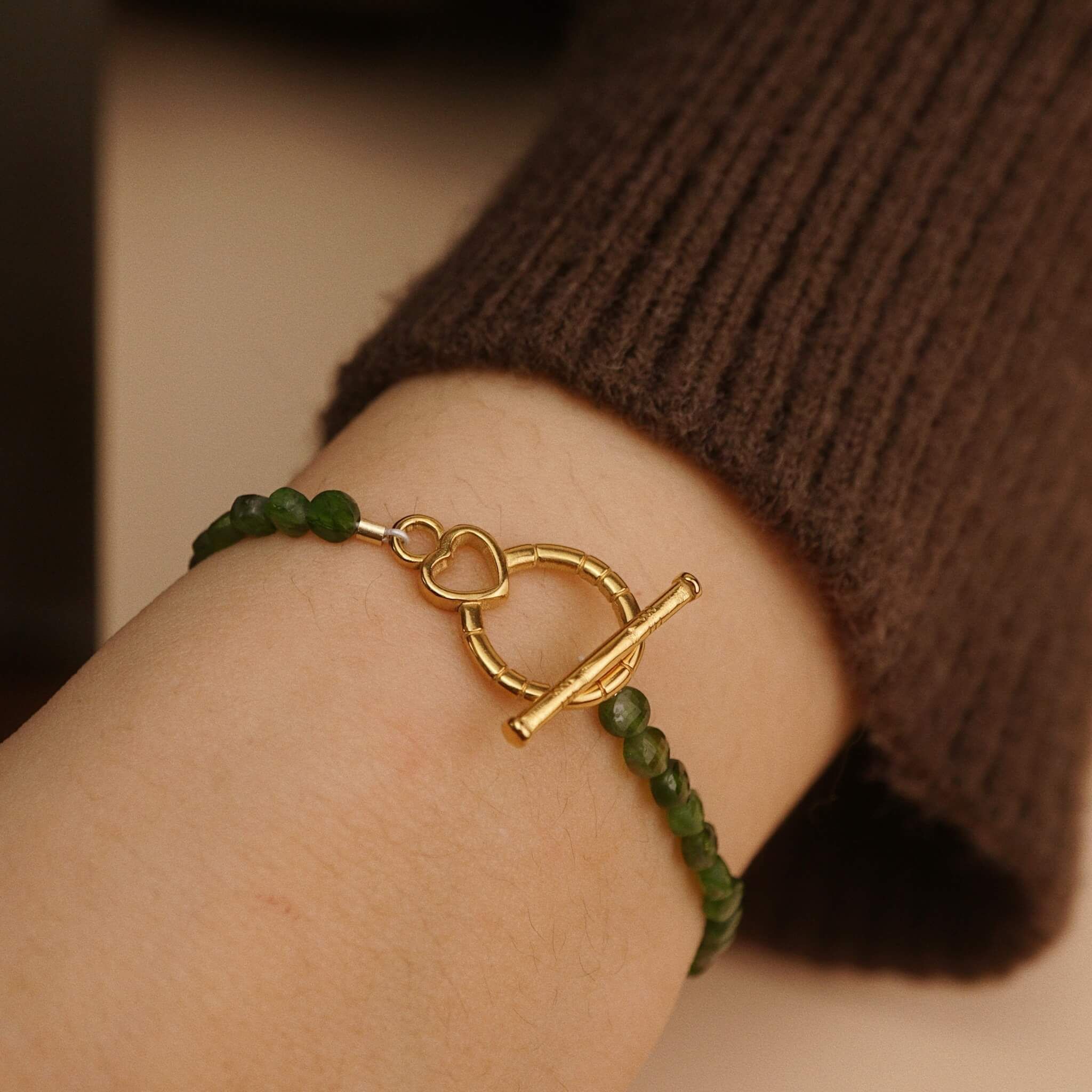  BAMBOO HEART CLASP CHROME DIOPSIDE BRACELET 