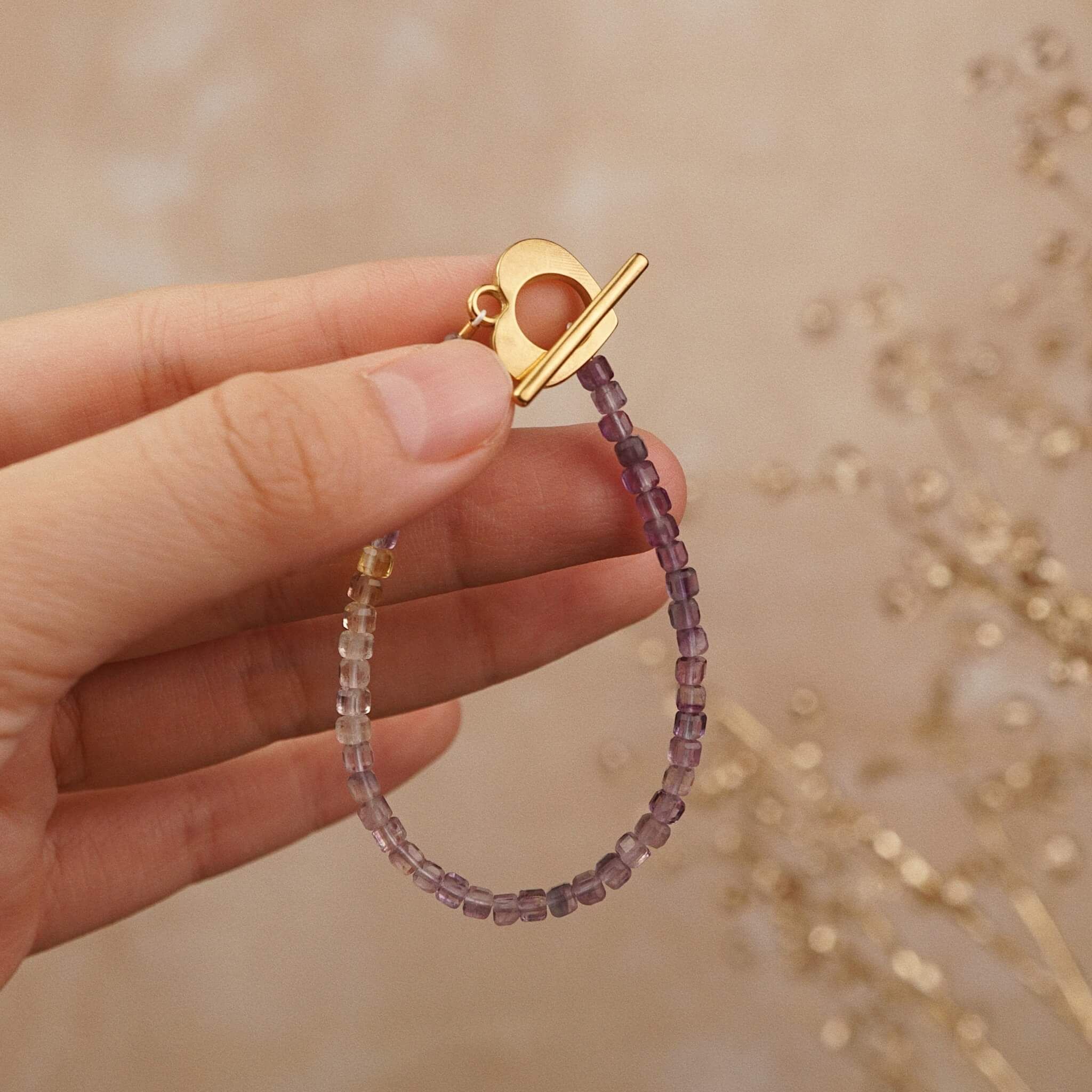  DROPBALL - HEART CLASP FLUORIT BRACELET 