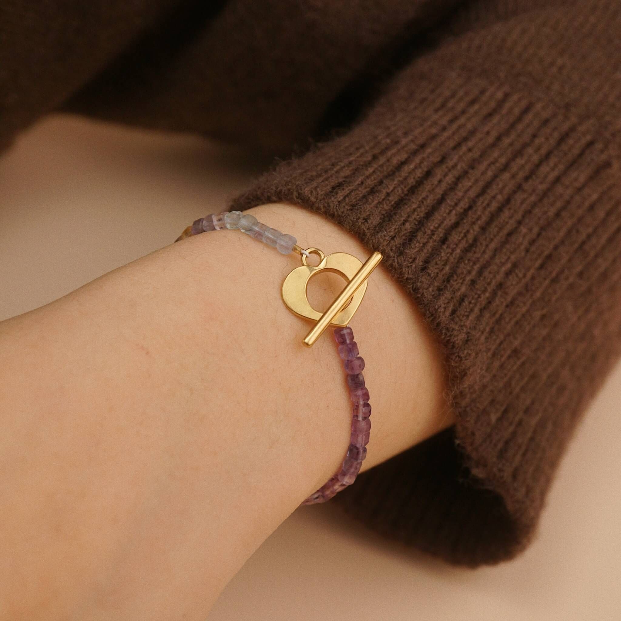  DROPBALL - HEART CLASP FLUORIT BRACELET 