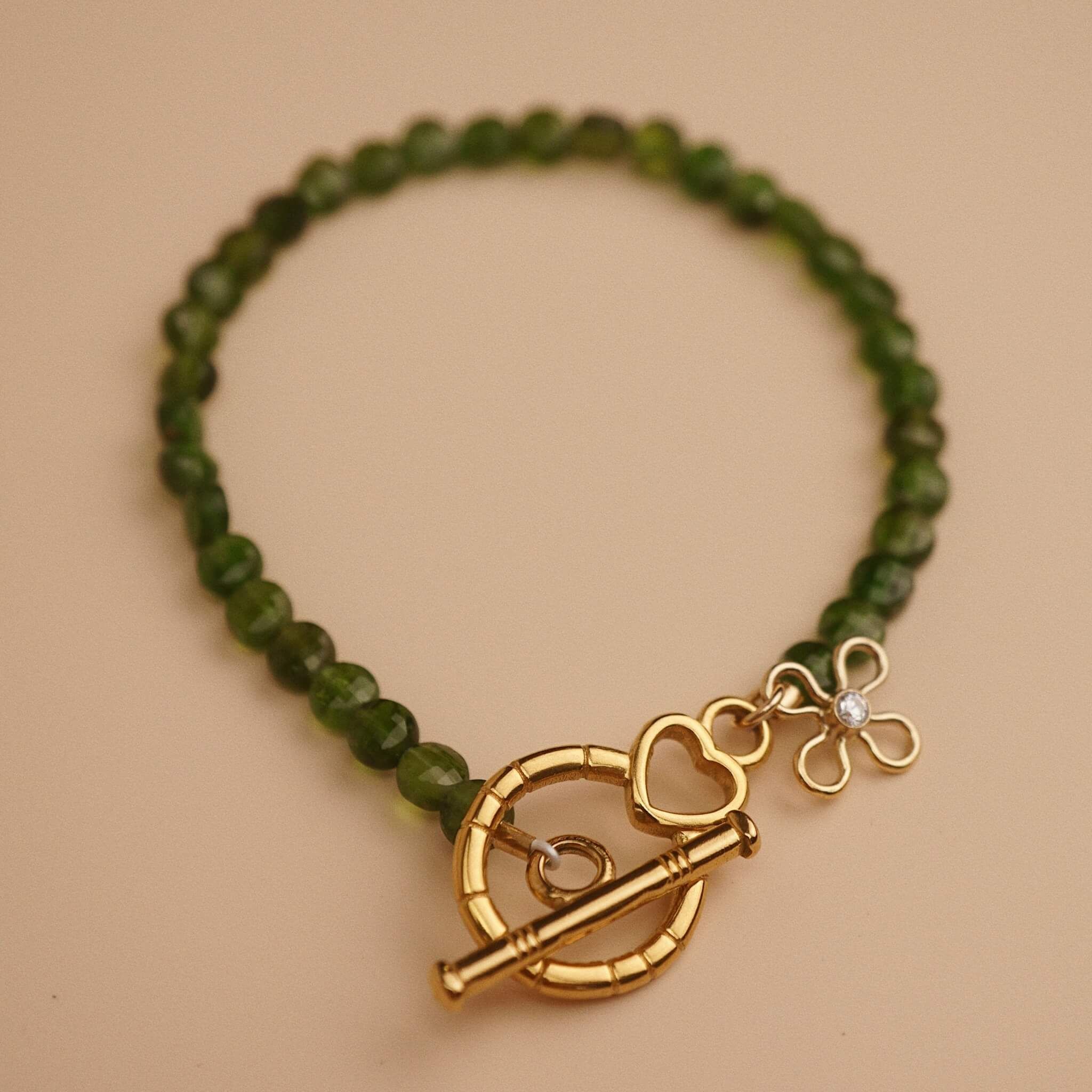  FLOWER - BAMBOO HEART CLASP CHROME DIOPSIDE BRACELET 