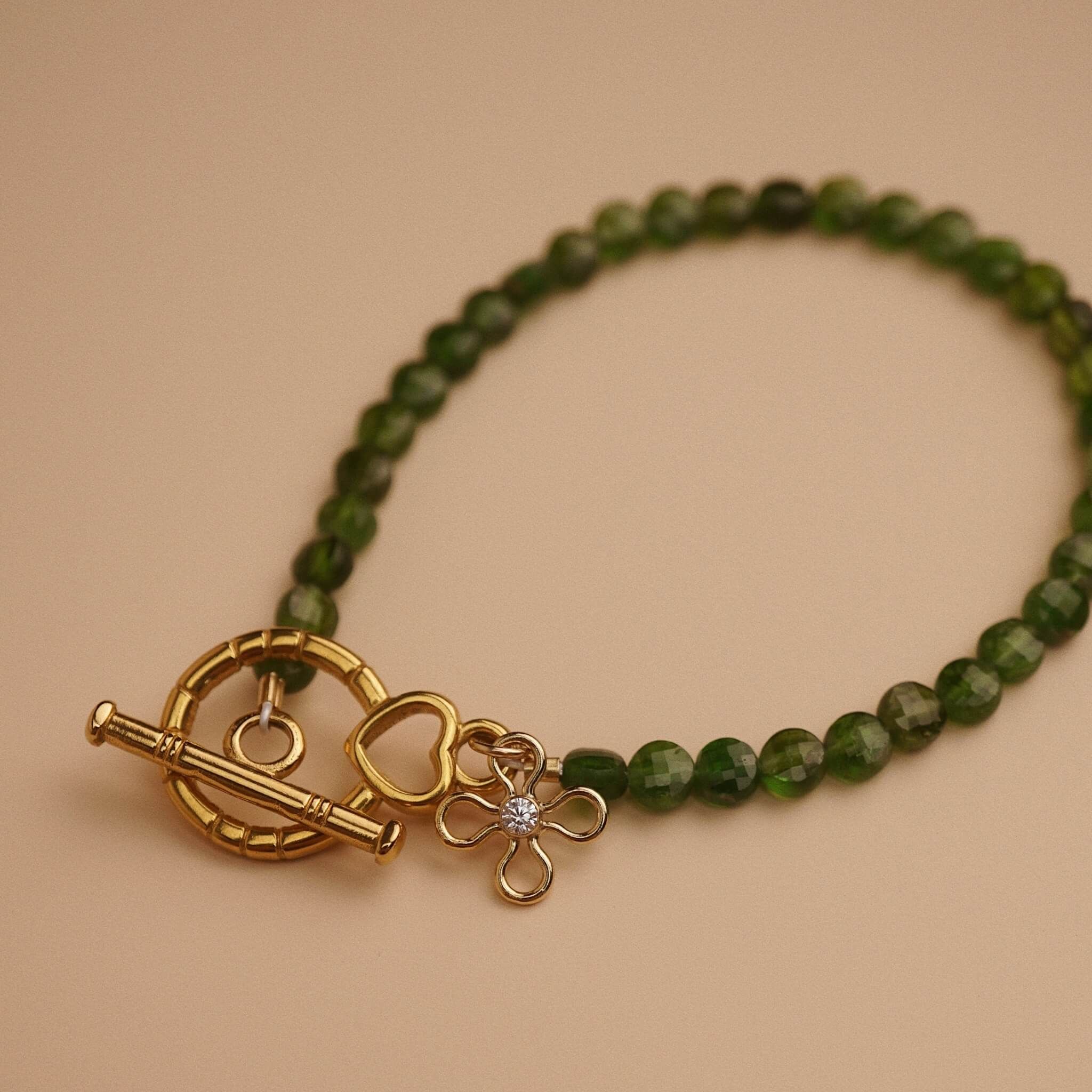  FLOWER - BAMBOO HEART CLASP CHROME DIOPSIDE BRACELET 