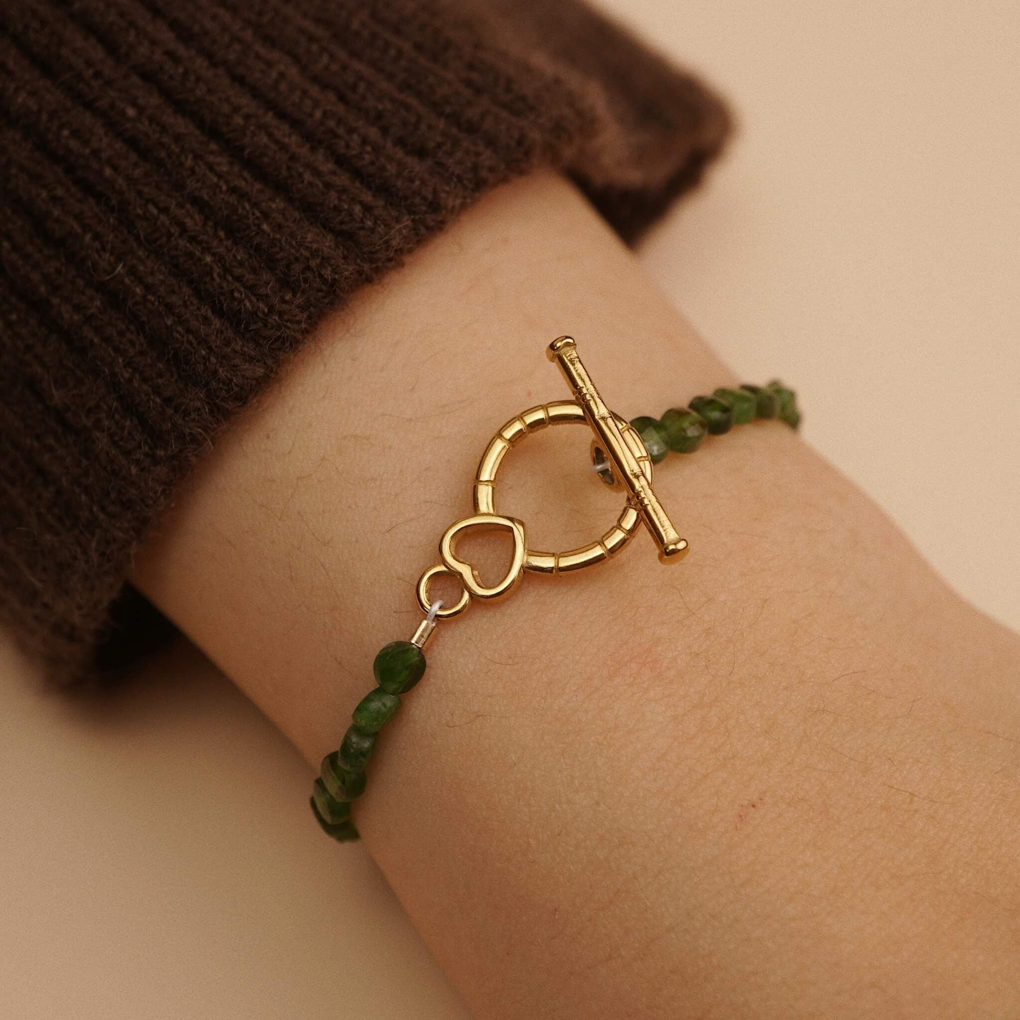  FLOWER - BAMBOO HEART CLASP CHROME DIOPSIDE BRACELET 