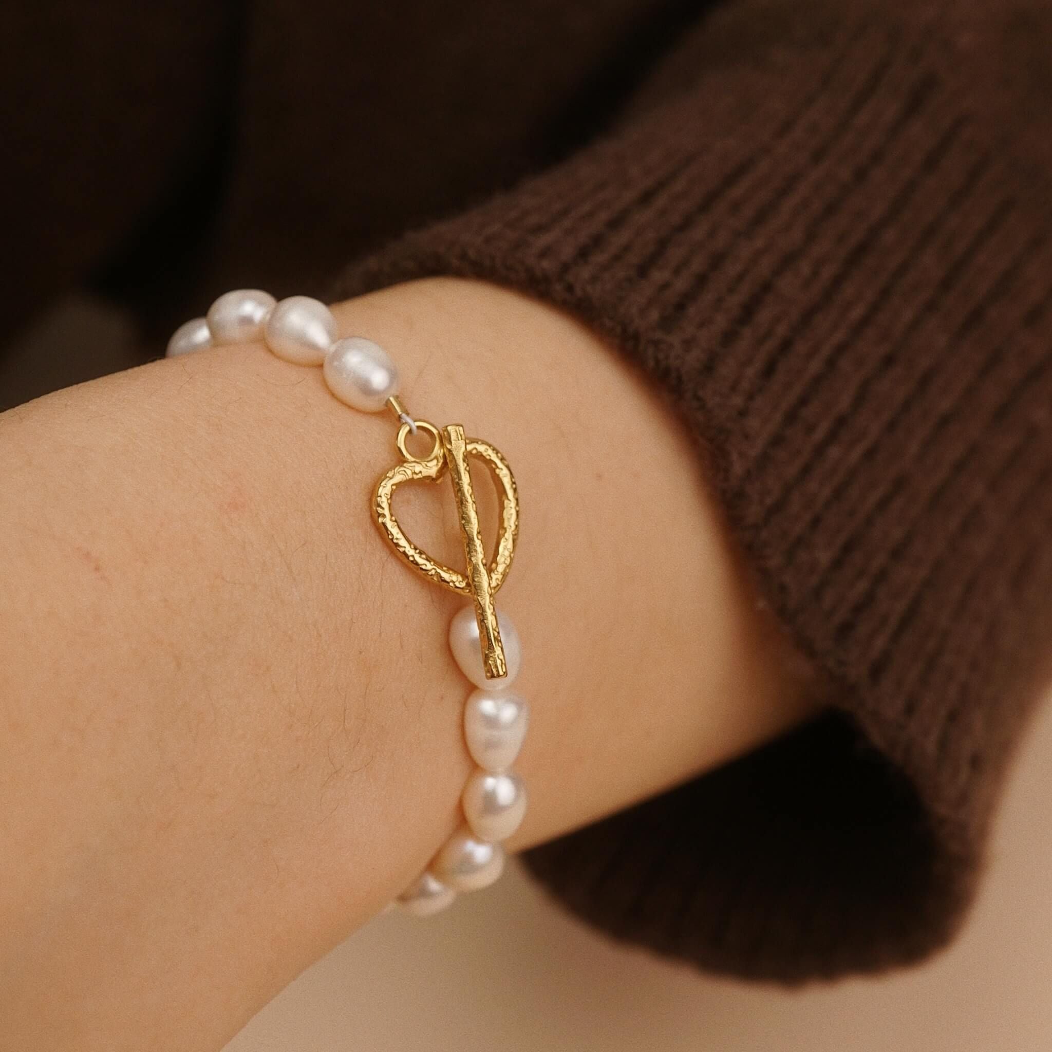  HOROSCOPE - HAMMER HEART CLASP BOLD RICE SHAPE PEARL BRACELET 
