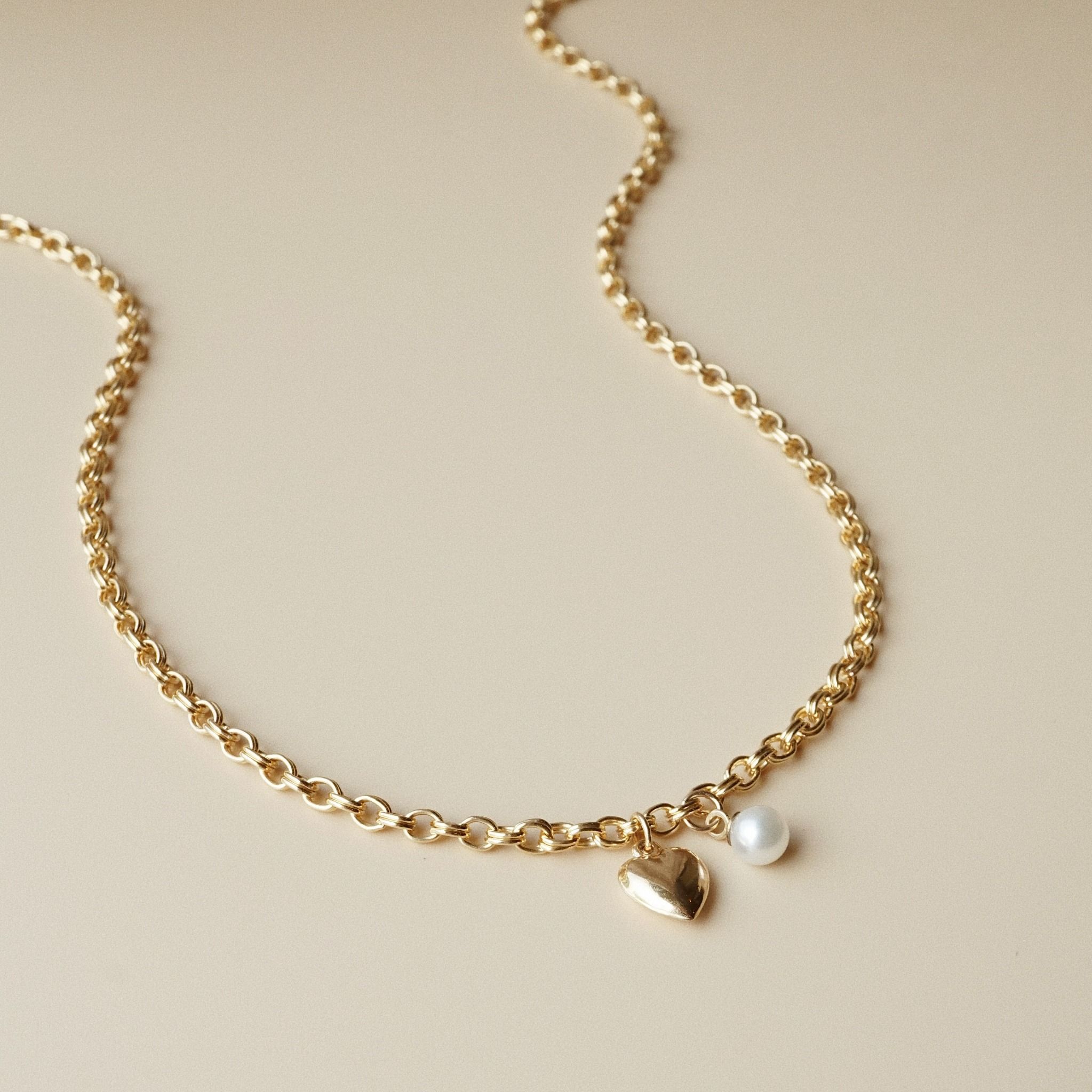  PUFF HEART - PEARL DOUBLE OVAL NECKLACE 