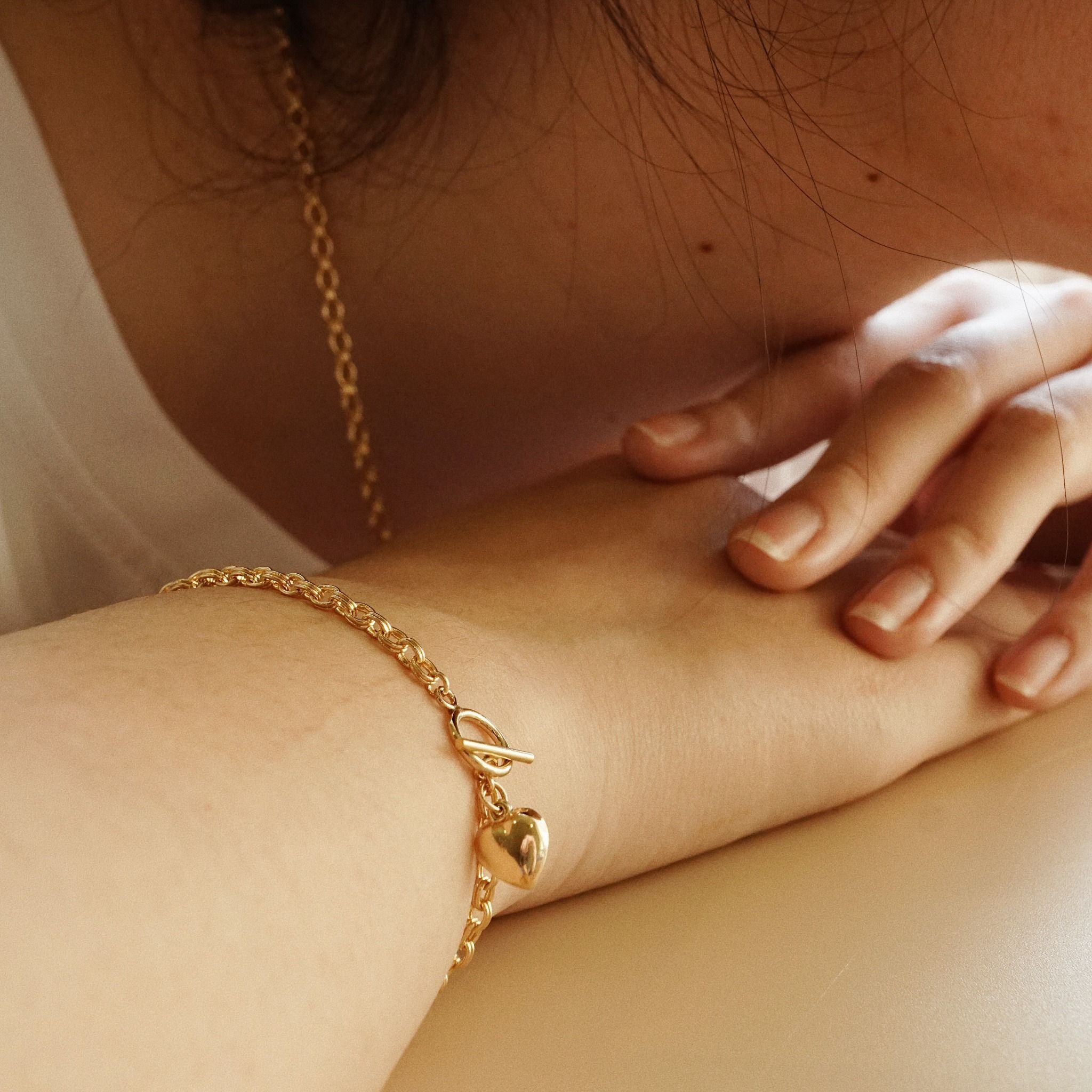  PUFF HEART - TOGGLE CLASP DOUBLE OVAL BRACELET 