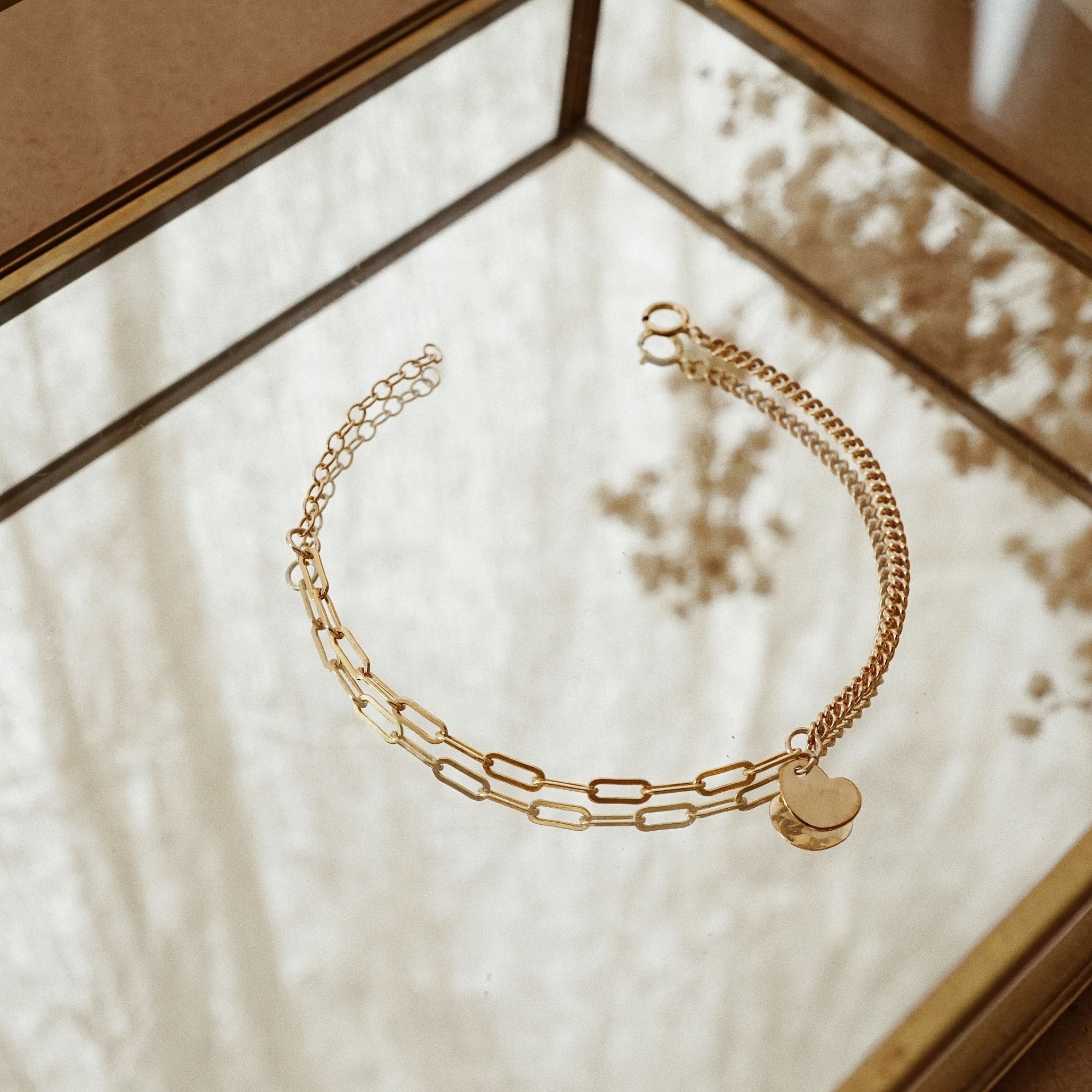 MINI HEART CURB & RECTANGLE CHAIN BRACELET 