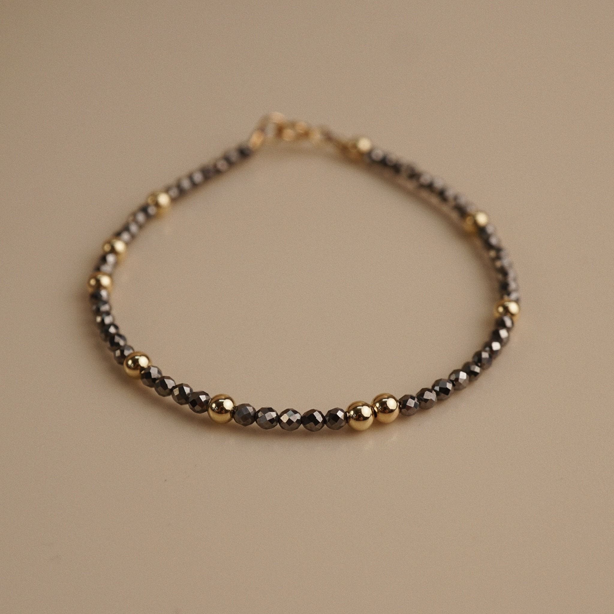  ROUND SILVER OBSIDIAN STONE BRACELET 